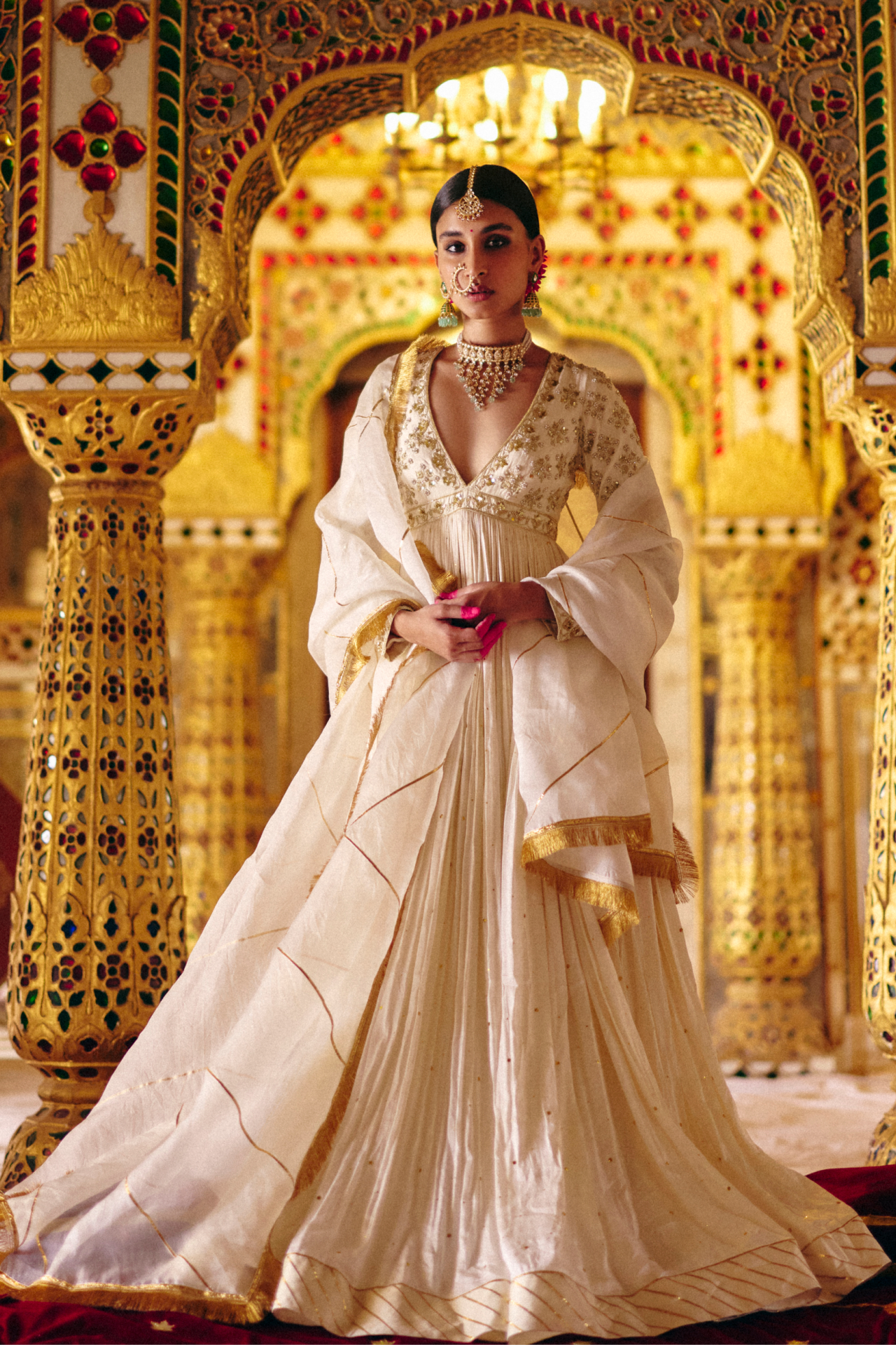 Ivory Organza Dupatta With Gota