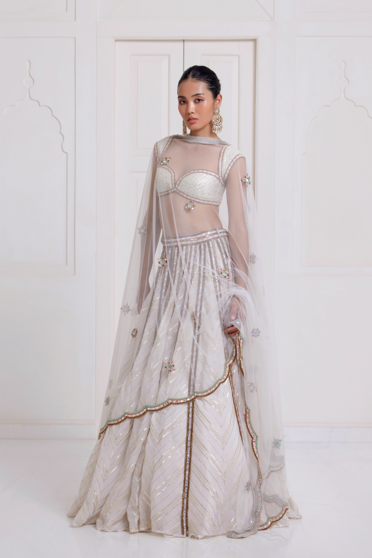 Ivory Panel Skirt With Mirror Patti