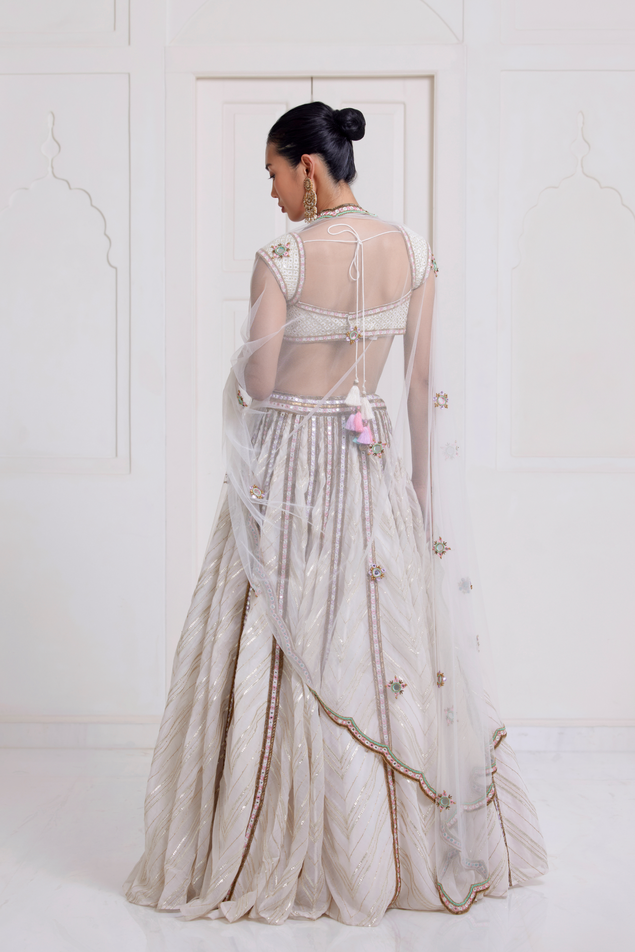 Ivory Panel Skirt With Mirror Patti