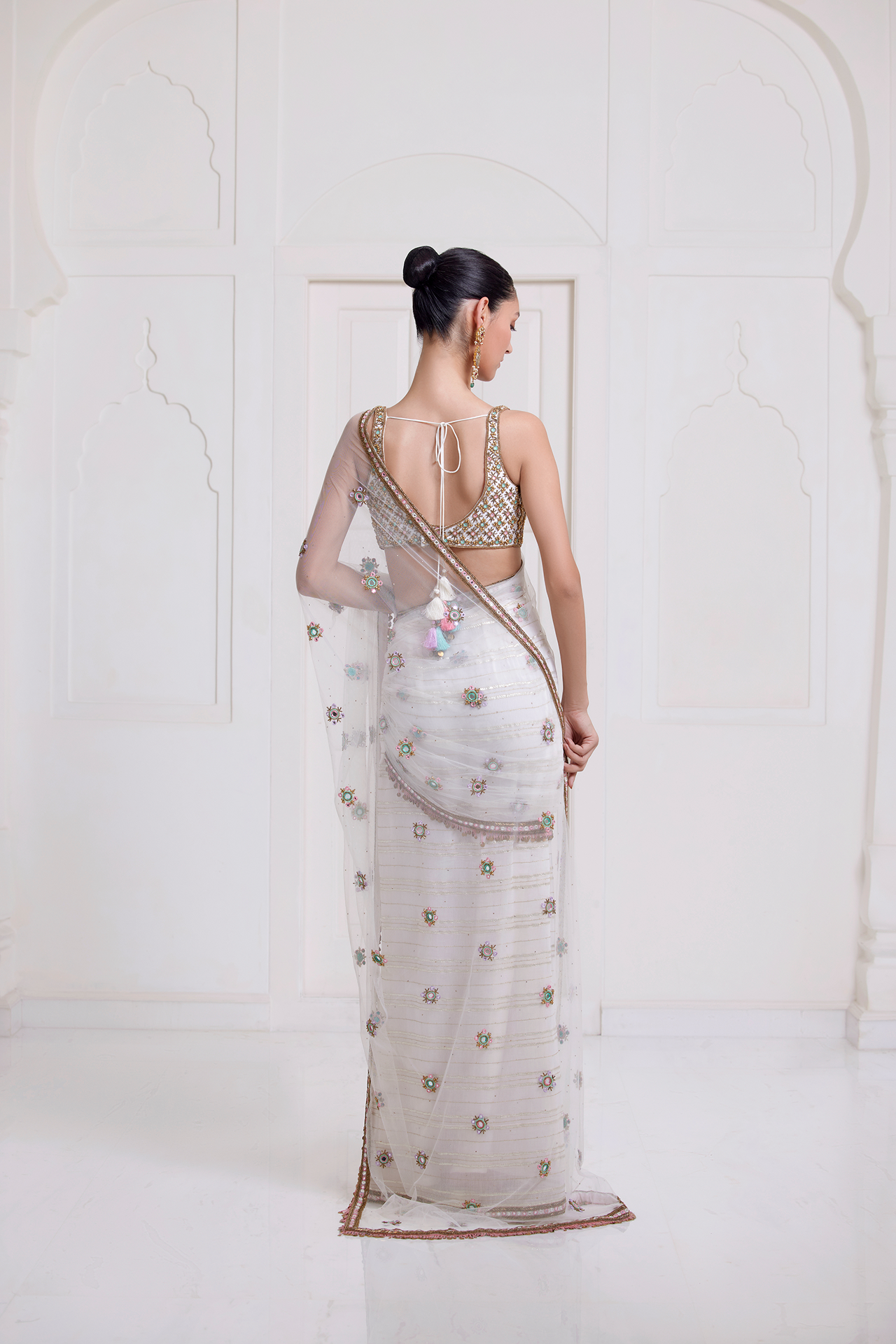 Ivory Pre-Stitched Saree with Butti Pallu