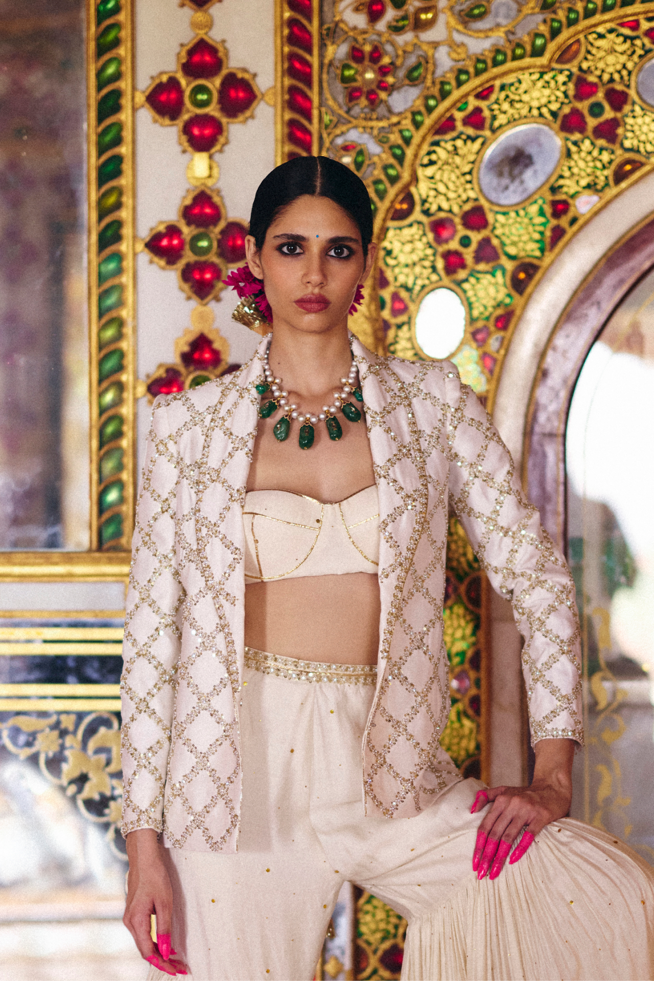 Ivory Blazer With Embroidery