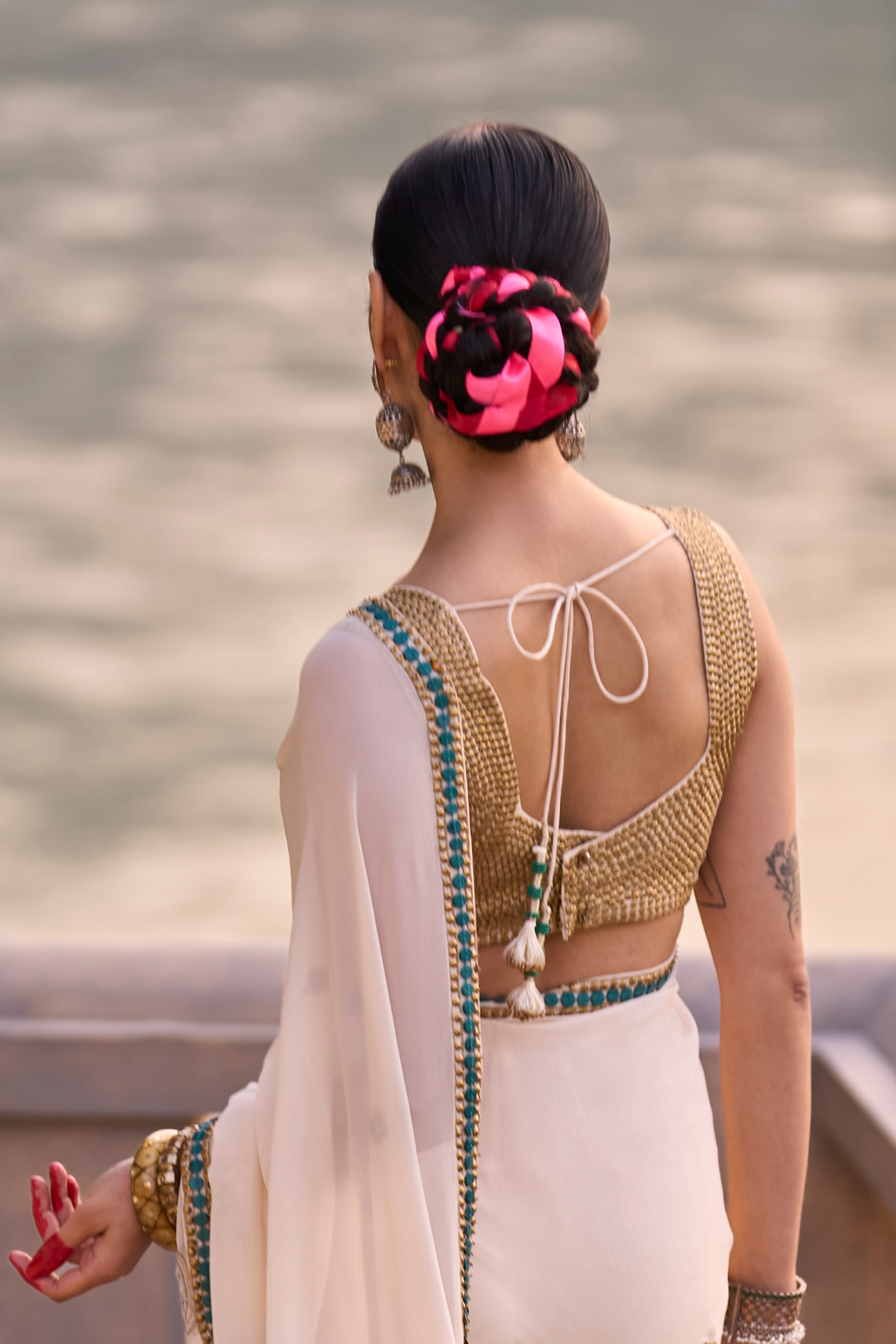 Ivory And Gold Sheathed Choli