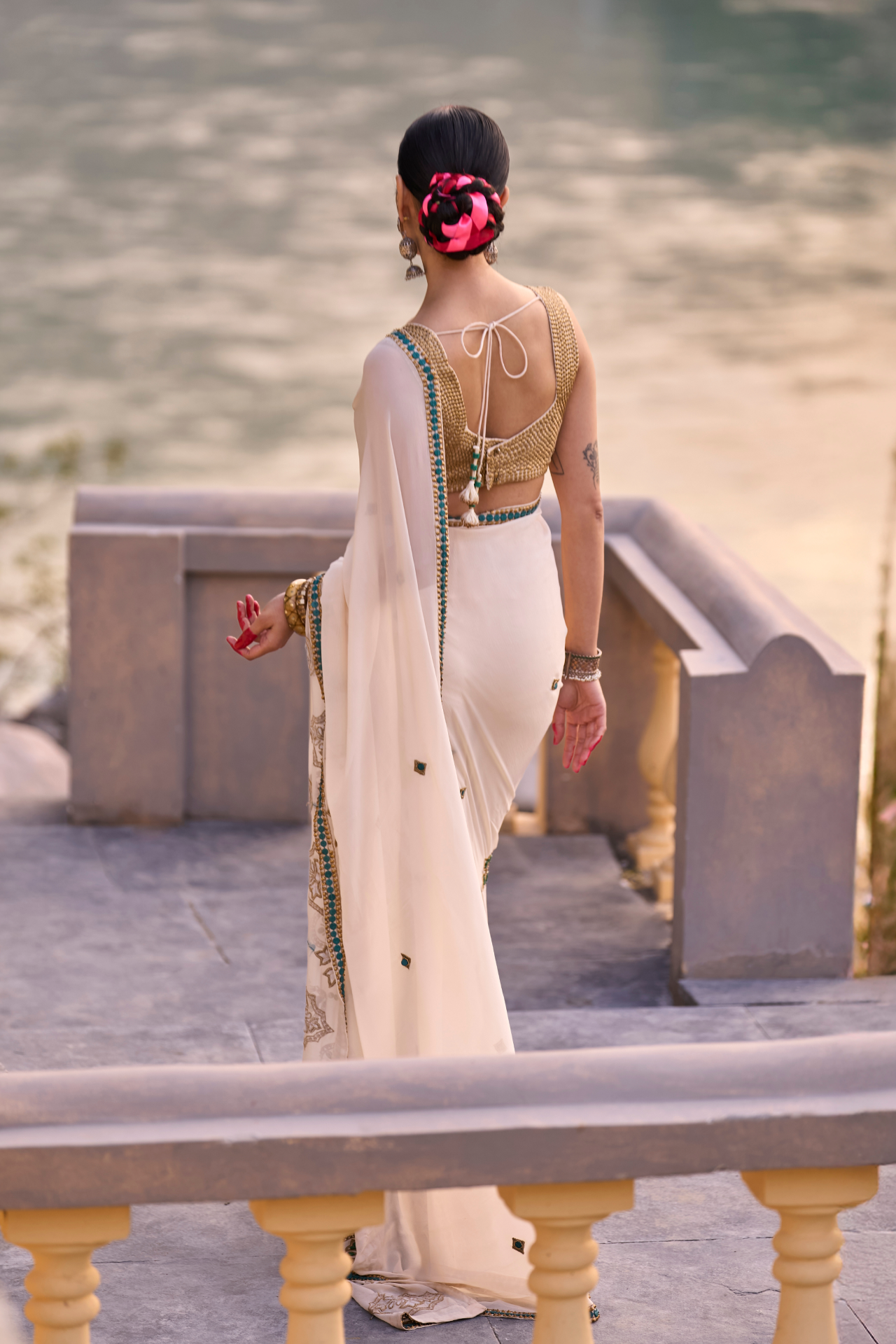 Ivory And Green Saree