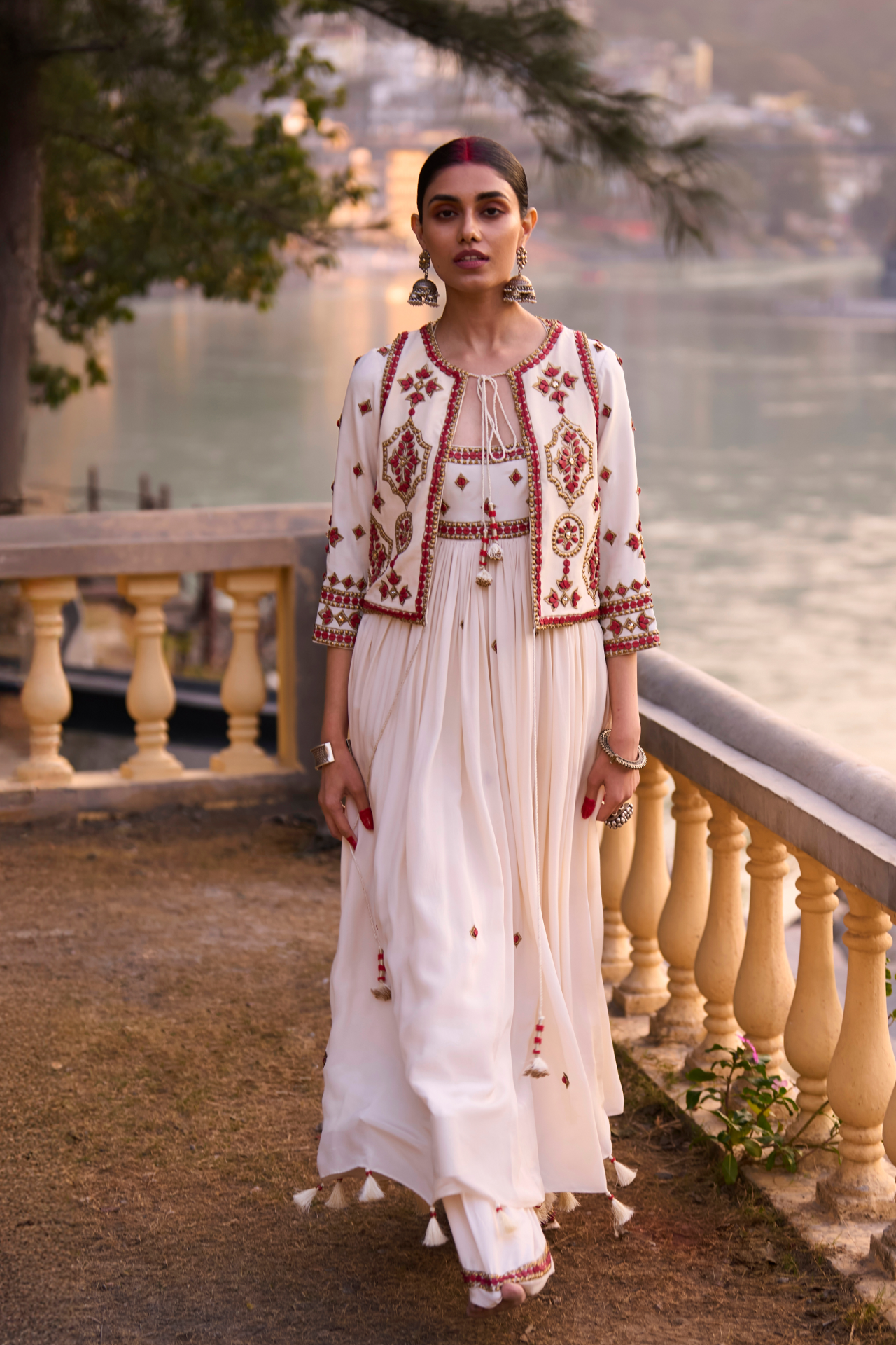 Ivory And Red Anarkali