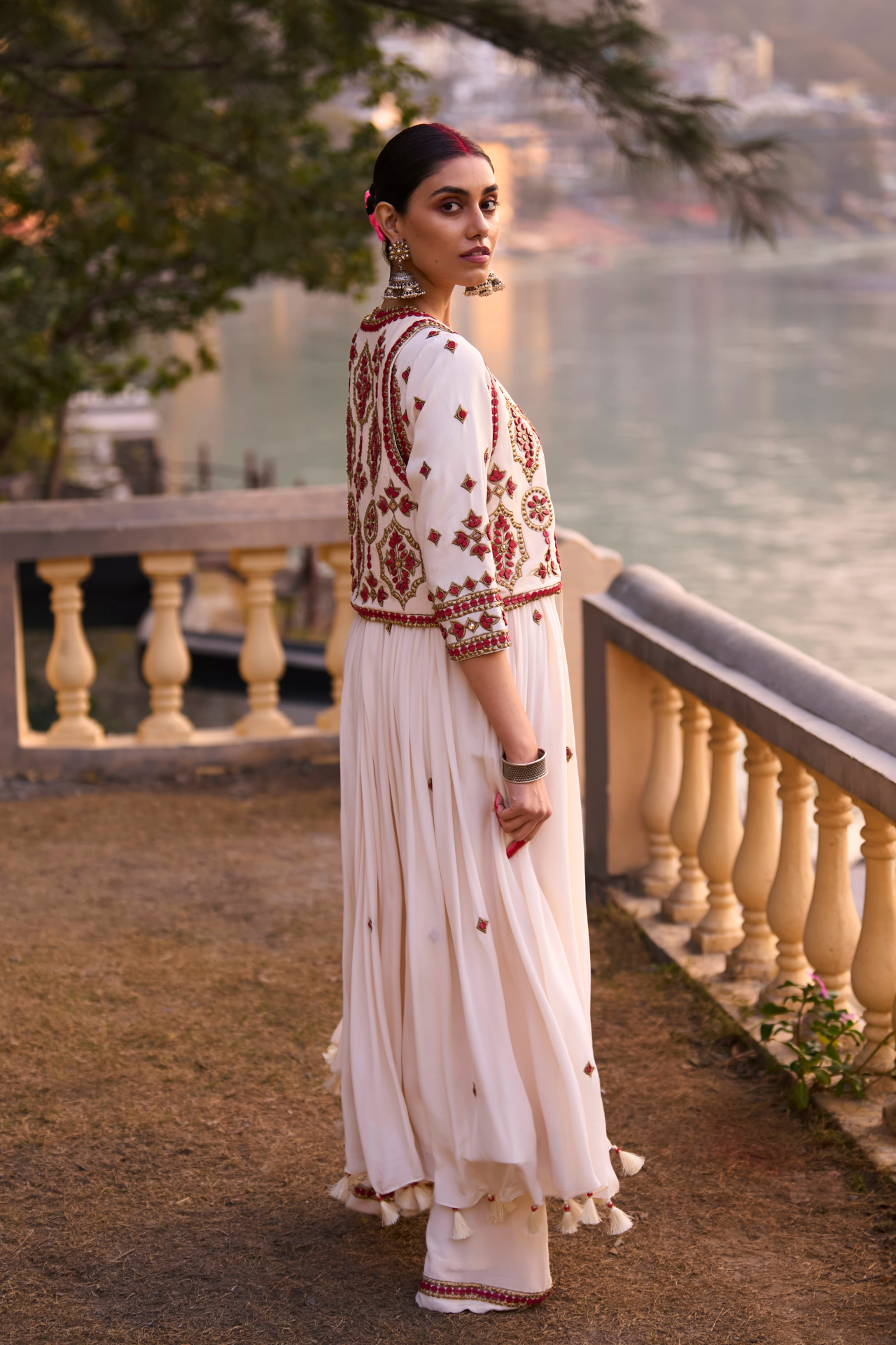 Ivory And Red Anarkali