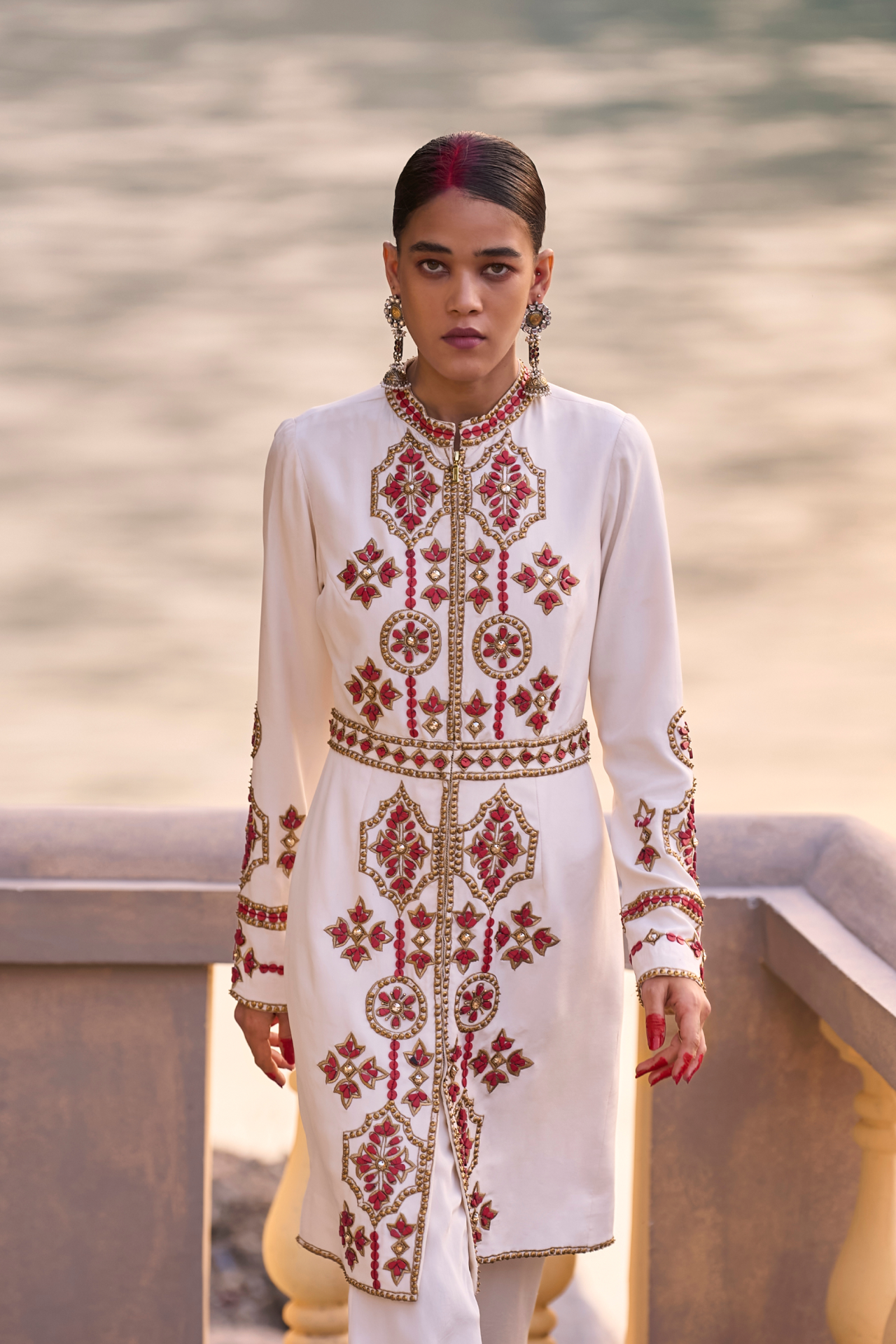 Ivory And Red Jacket Dress
