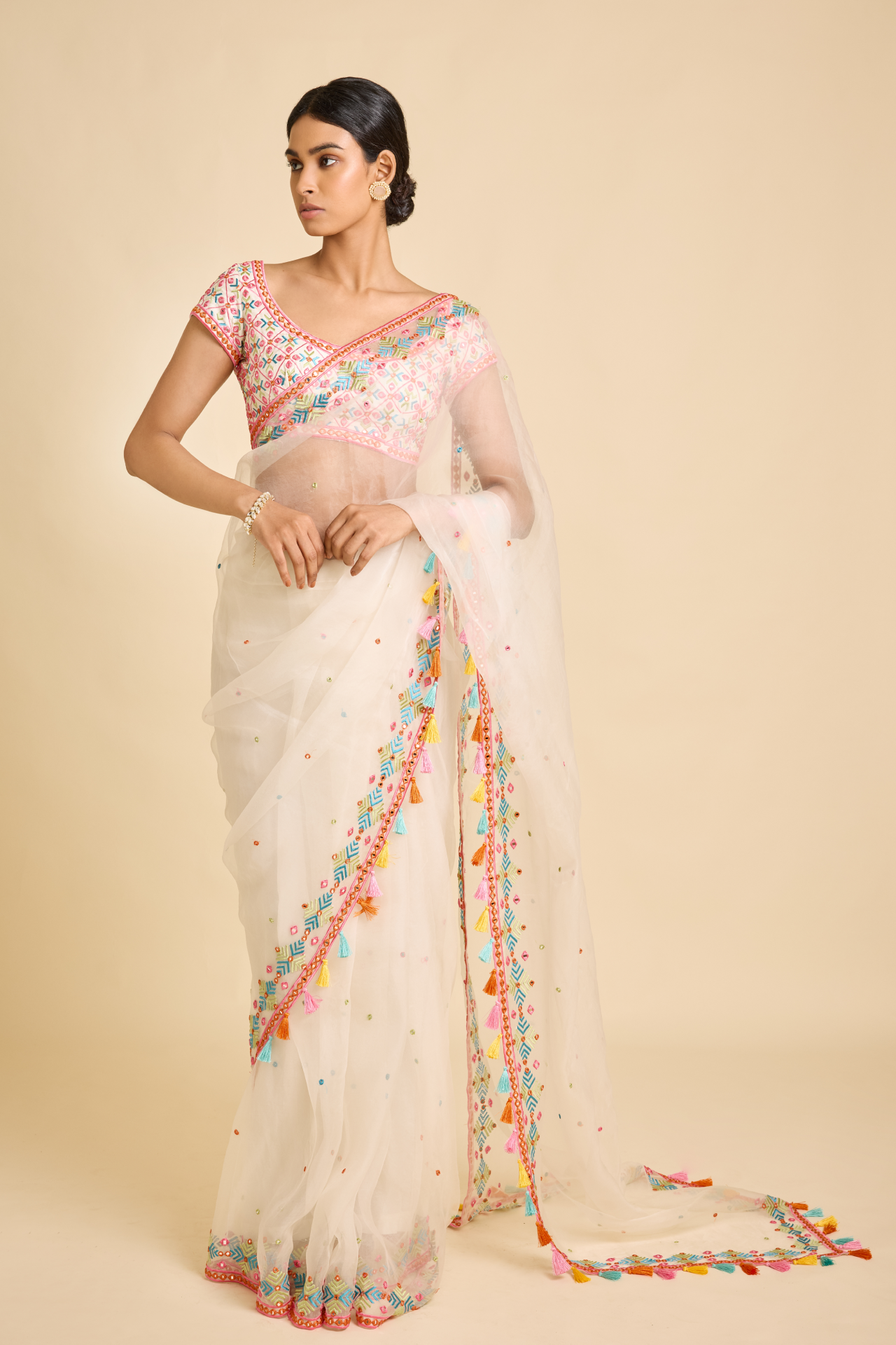 Ivory Organza Saree