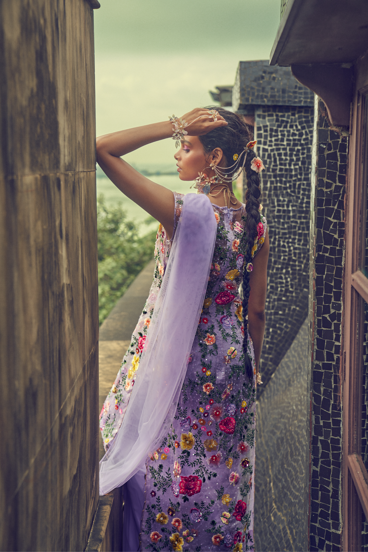 Lilac Long Floral Kurta with Slip
