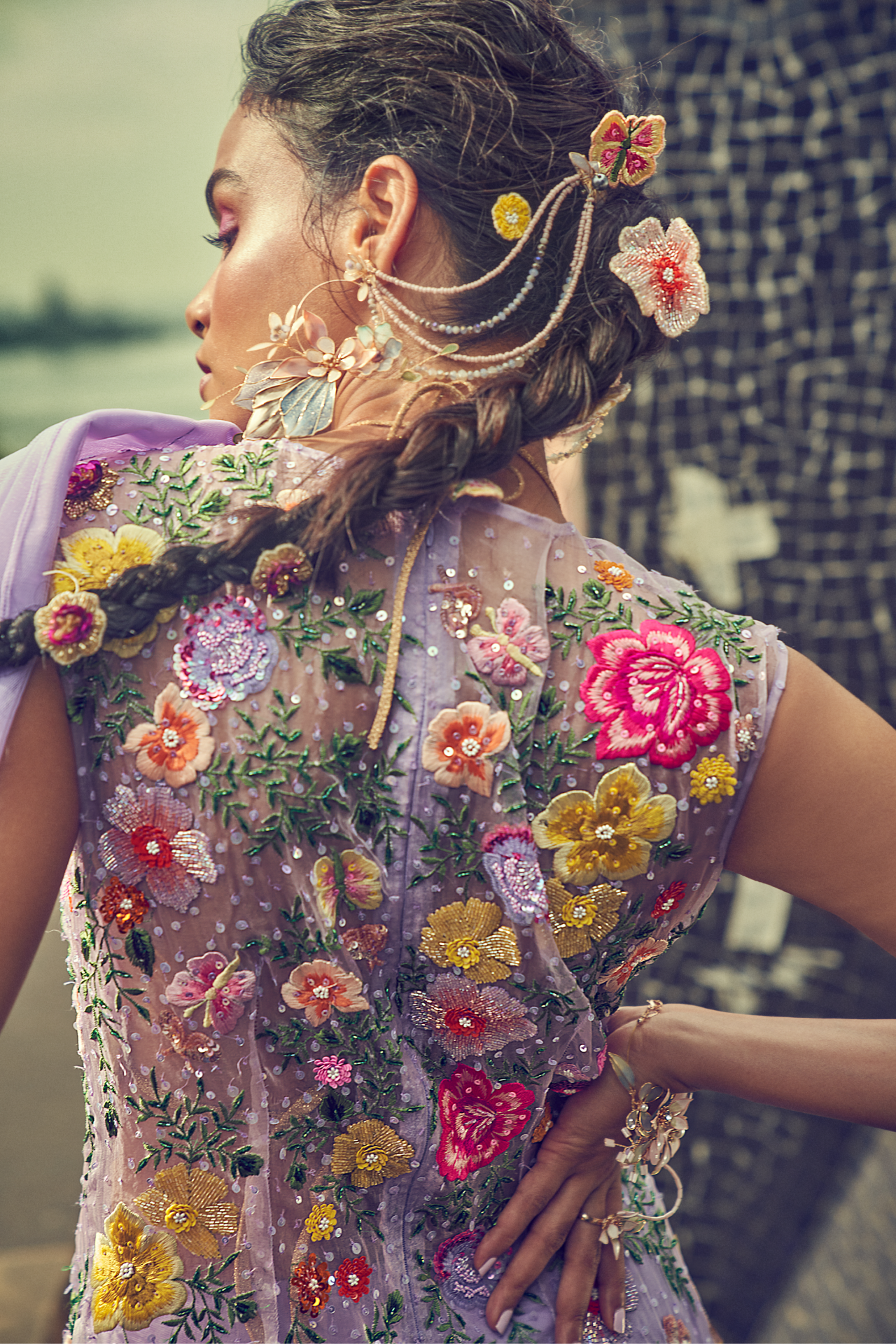 Lilac Long Floral Kurta with Slip