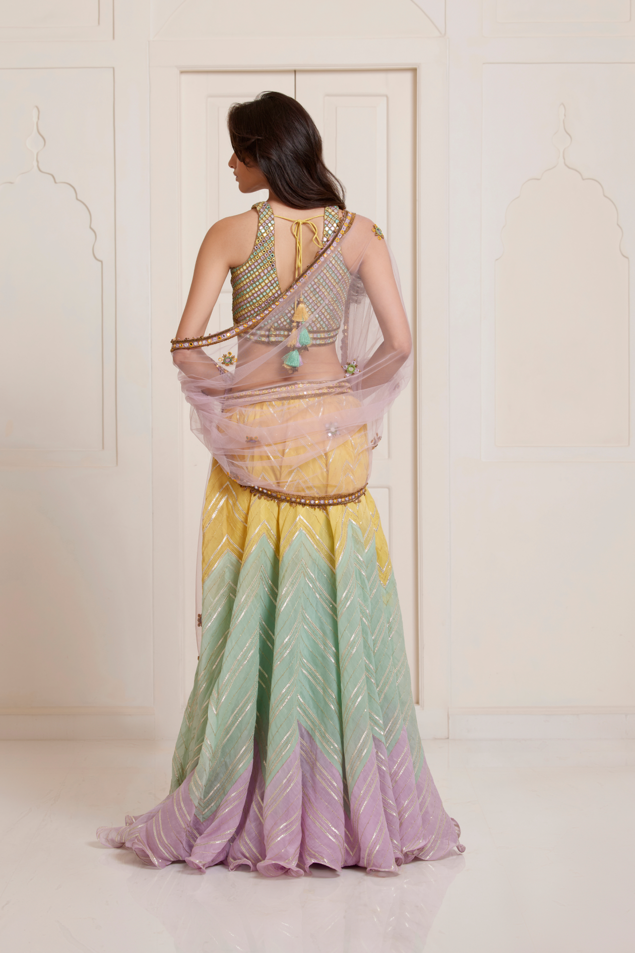 Lilac Net Dupatta With Butties