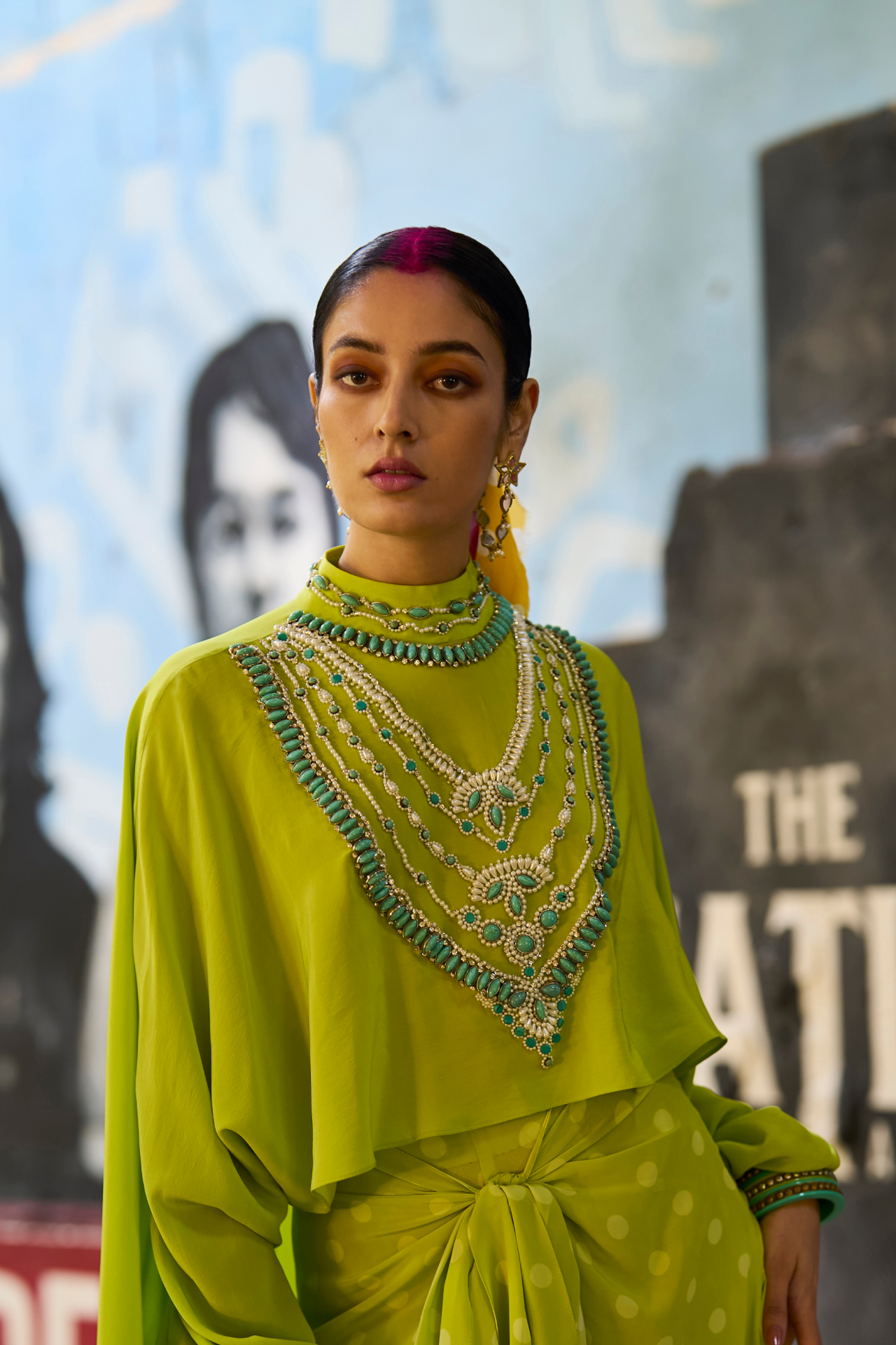 Lime Green Asymmetric Jeweled Top