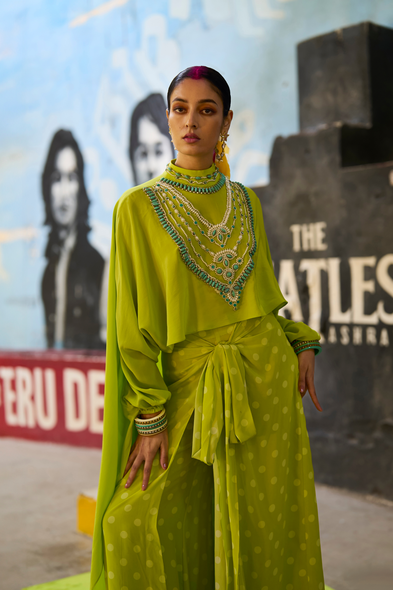 Lime Green Polka Wrap Pants