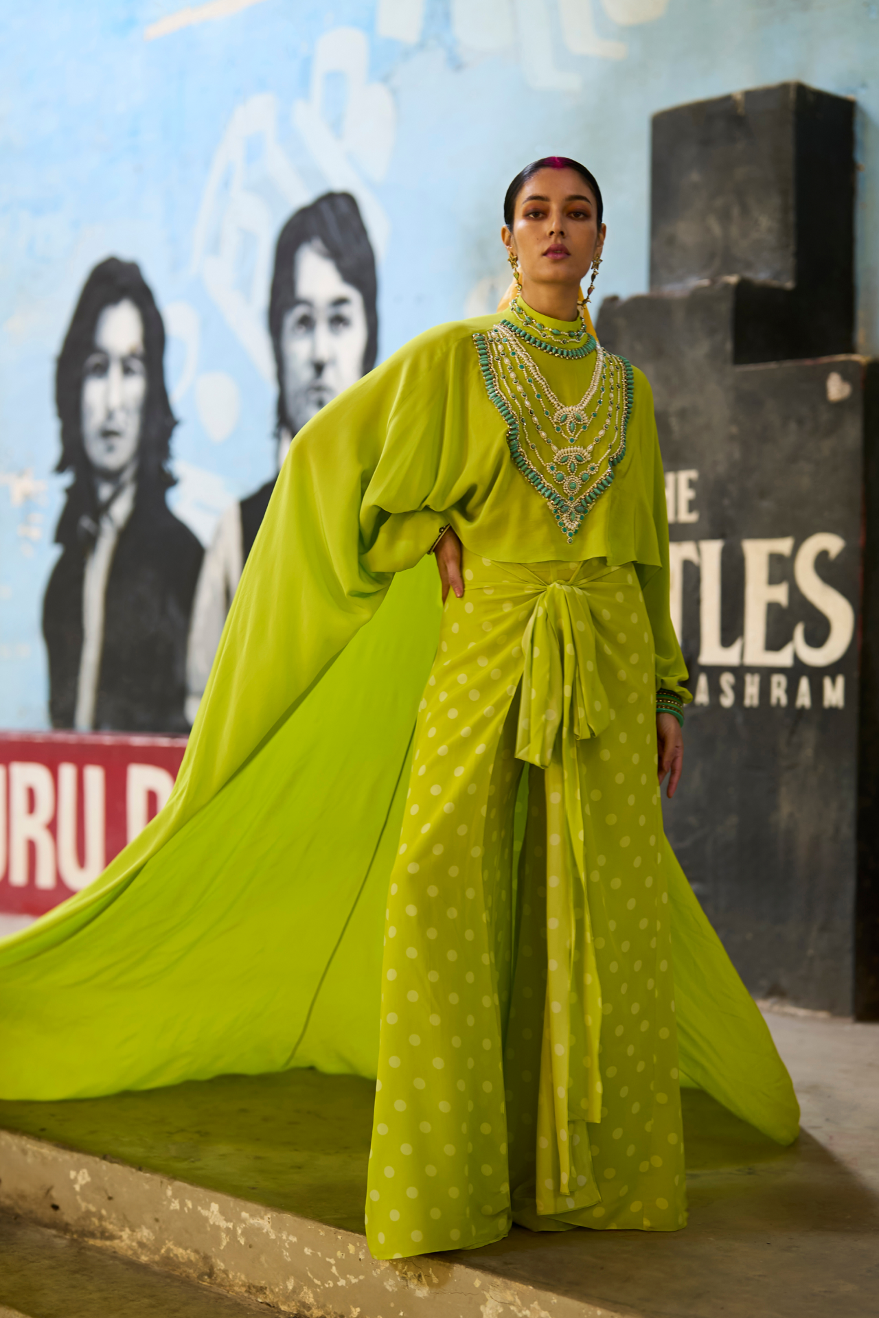 Lime Green Polka Wrap Pants