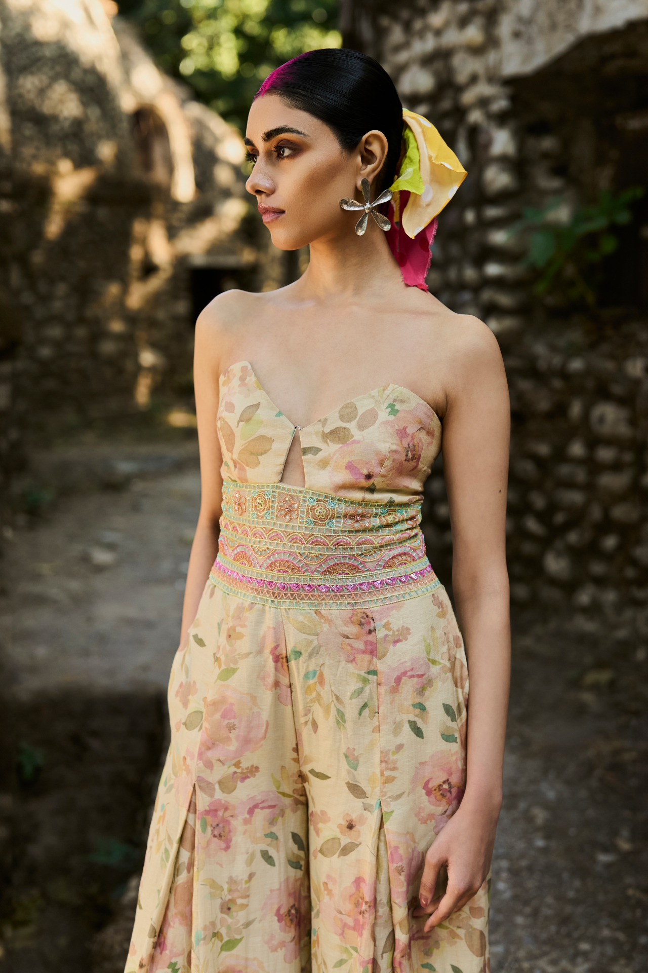 Long Floral Ruffled Cape