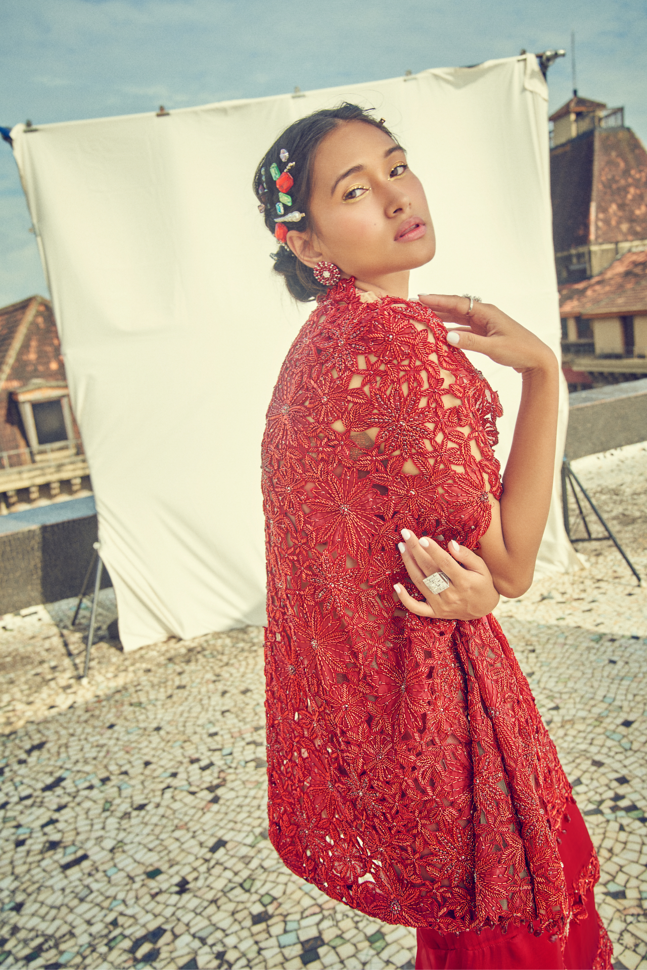 Maroon Cutwork Cape