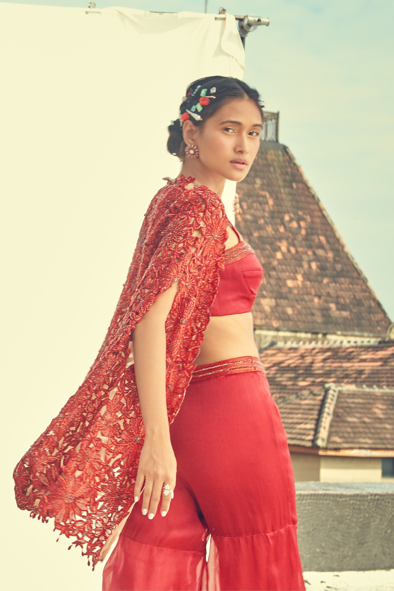 Maroon Cutwork Cape