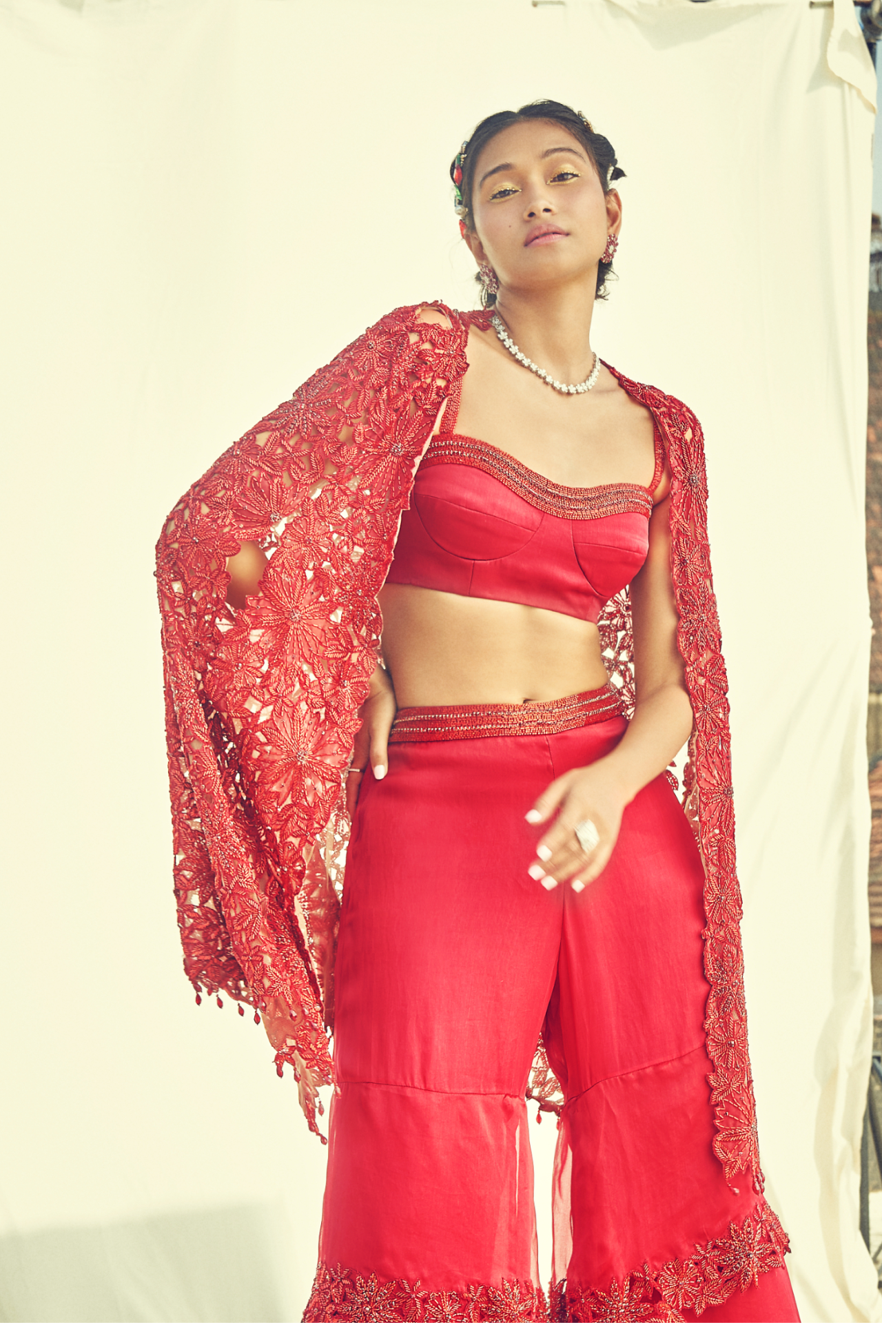 Maroon Cutwork Cape