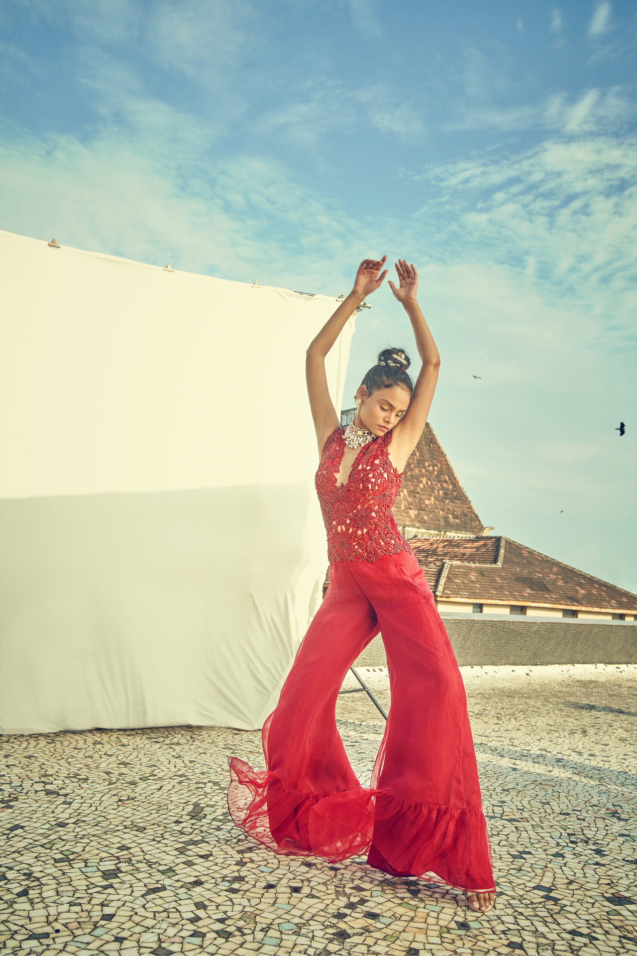 Maroon Cutwork Jumpsuit