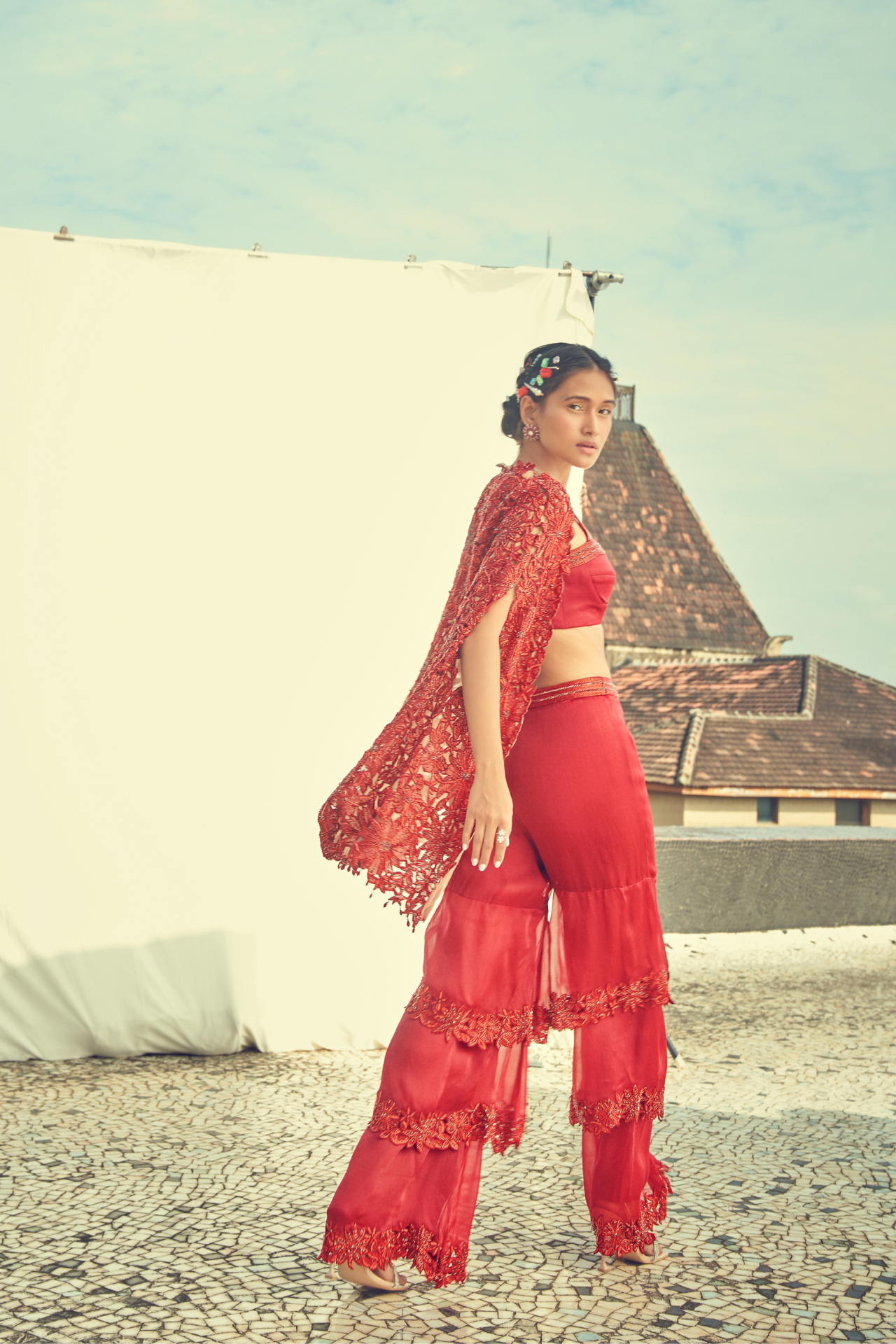 Maroon Layered Cutwork Sharara