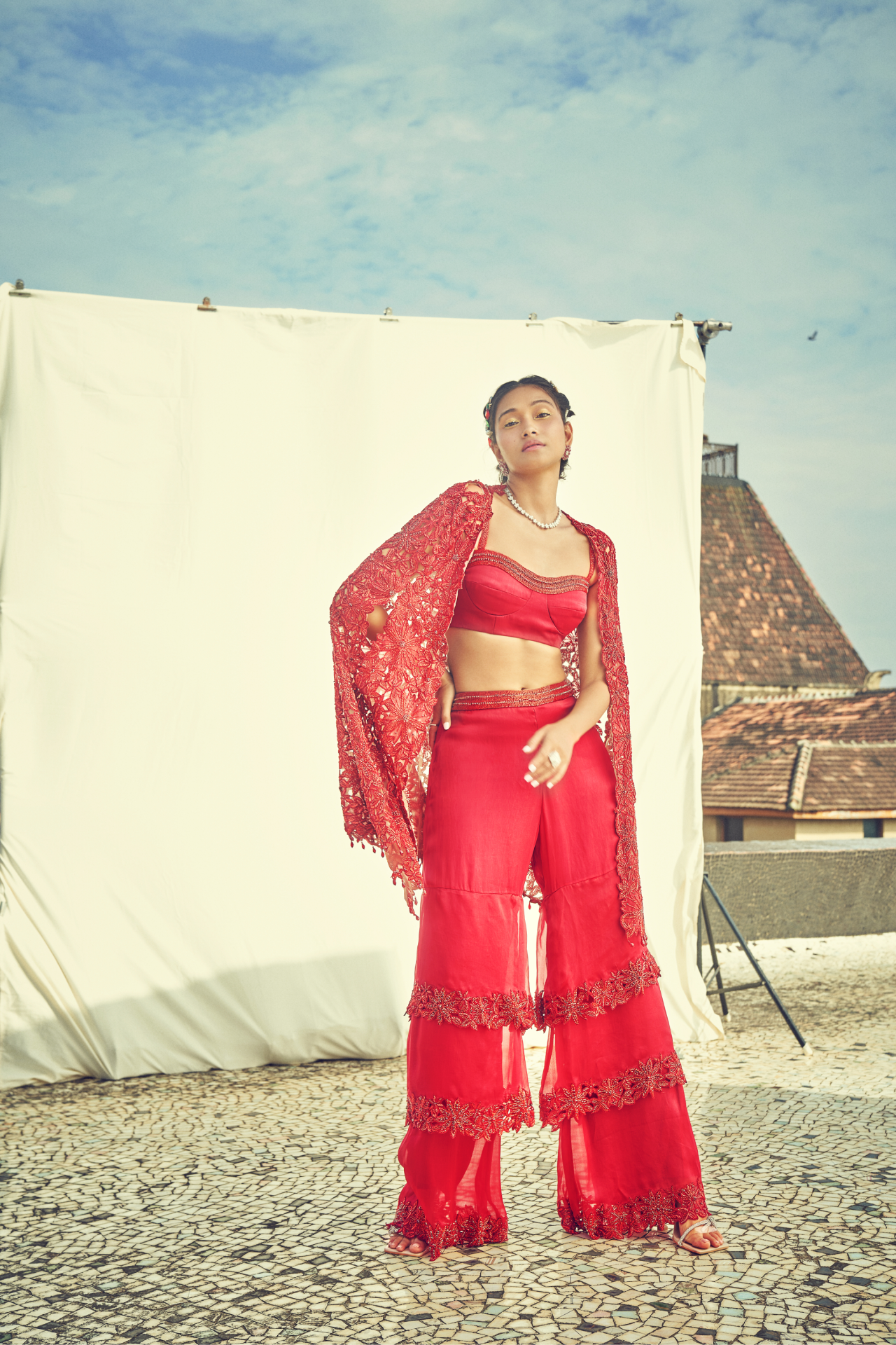 Maroon Layered Cutwork Sharara