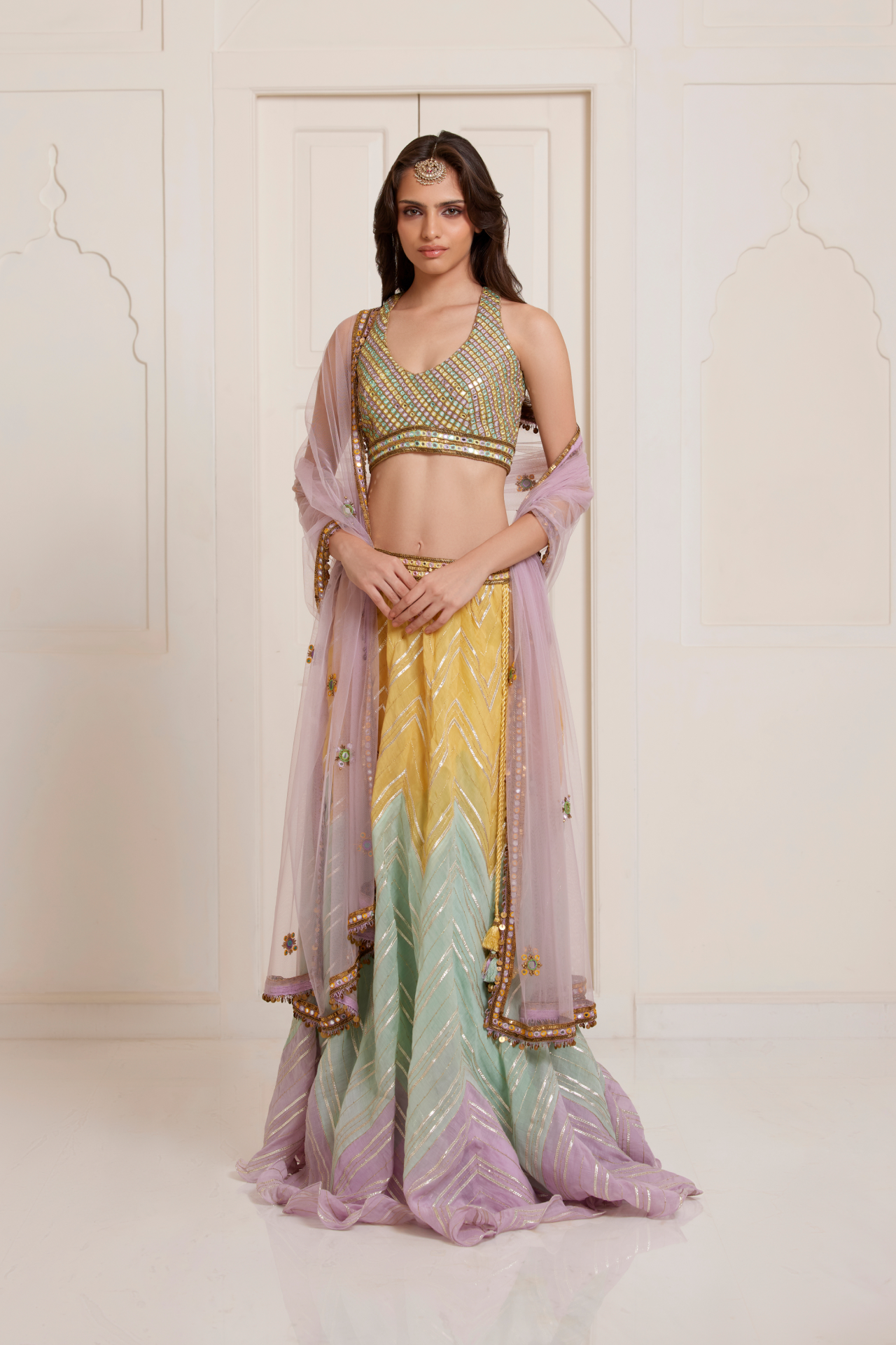 Multi Chanderi Lehenga With Gota