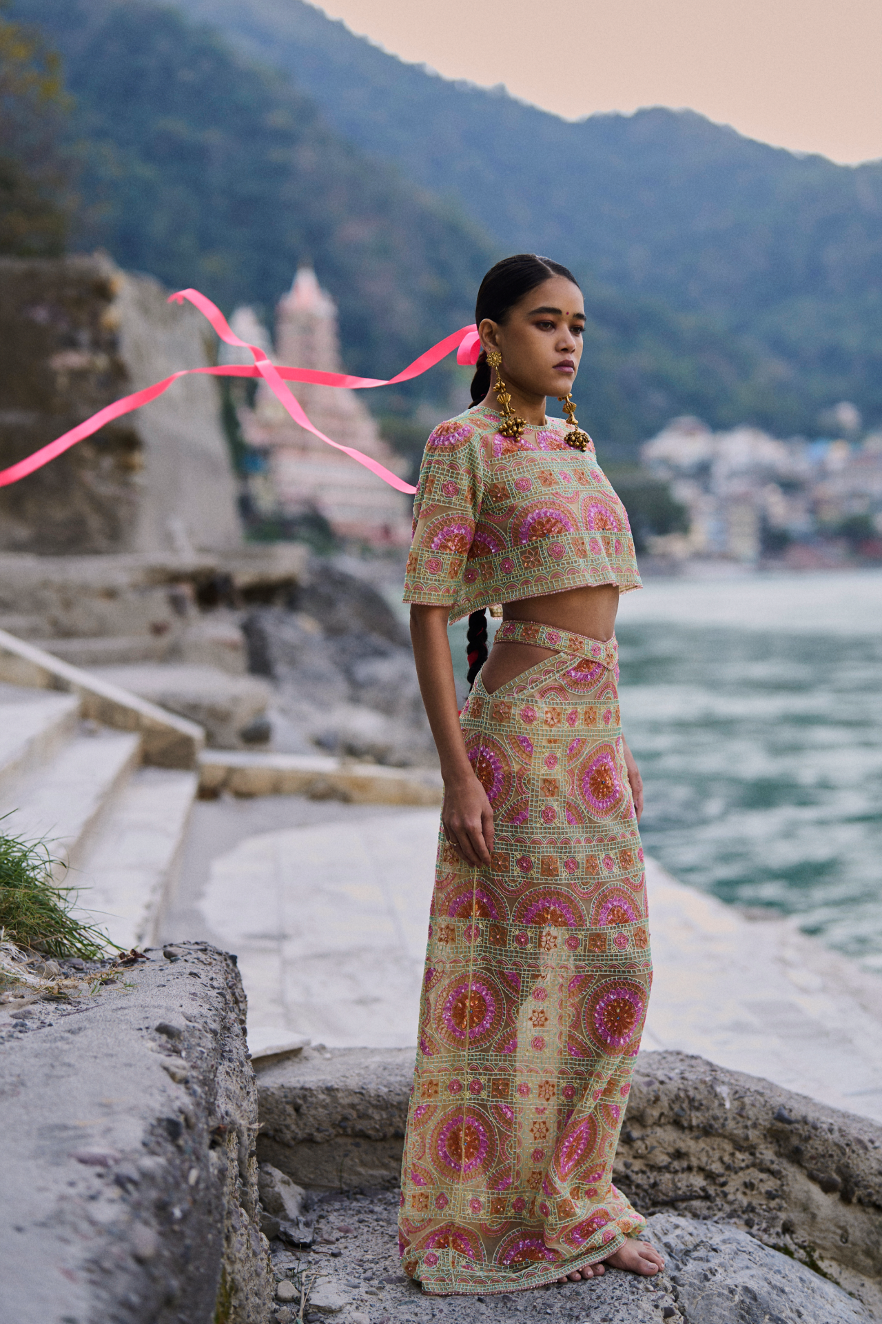 Multi Cutbeads Embroidered Cutout Skirt