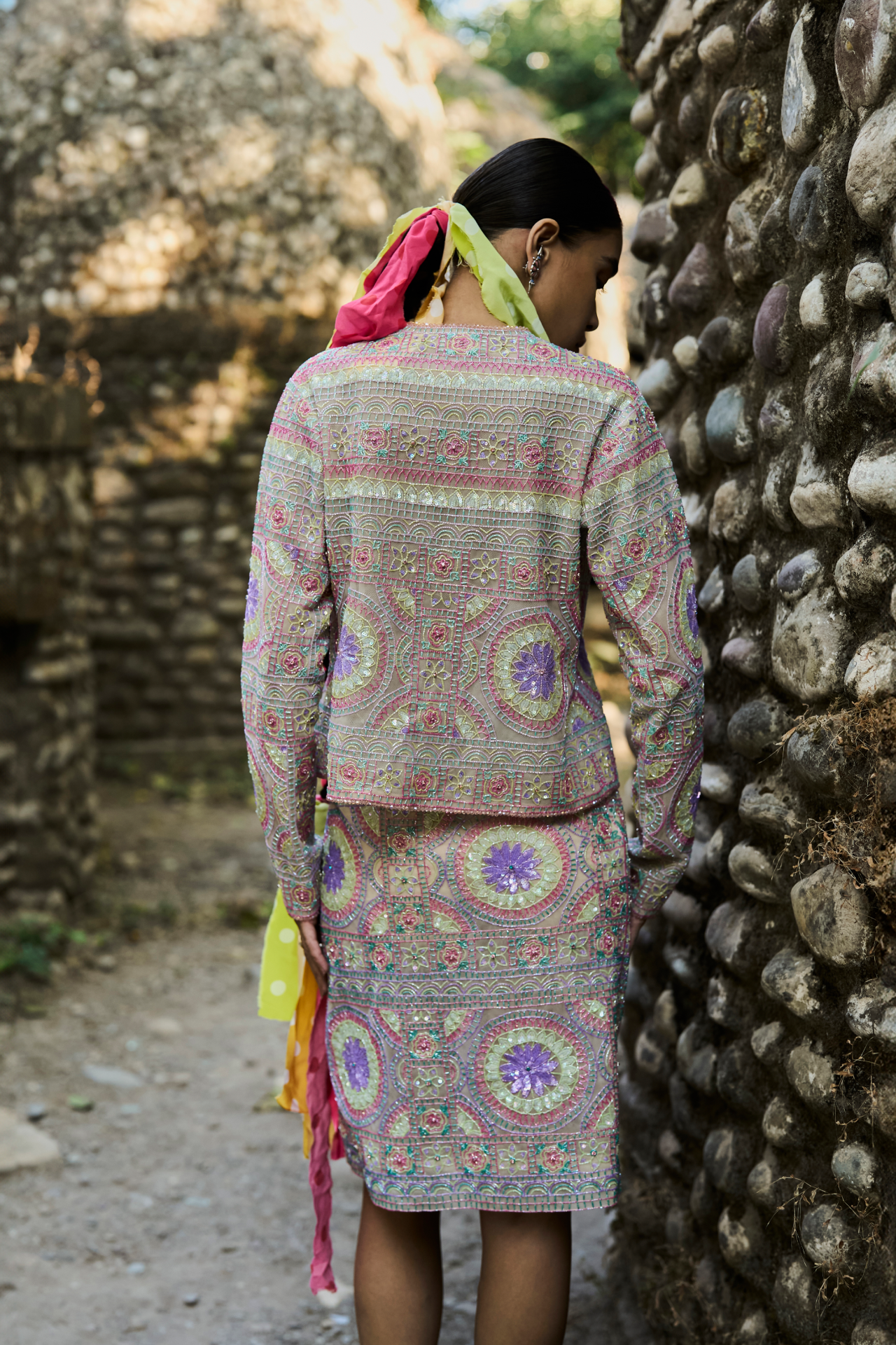 Multi Cutbeads Embroidered Skirt