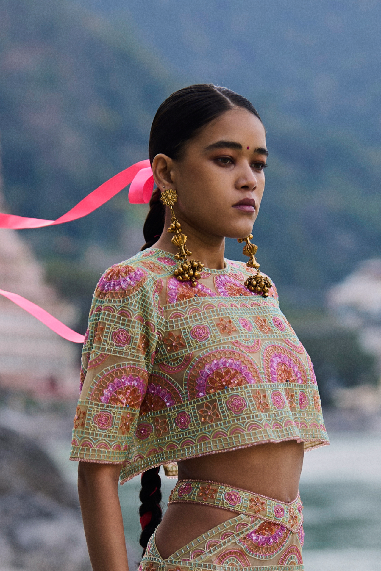 Multi Cutbeads Embroidered Top