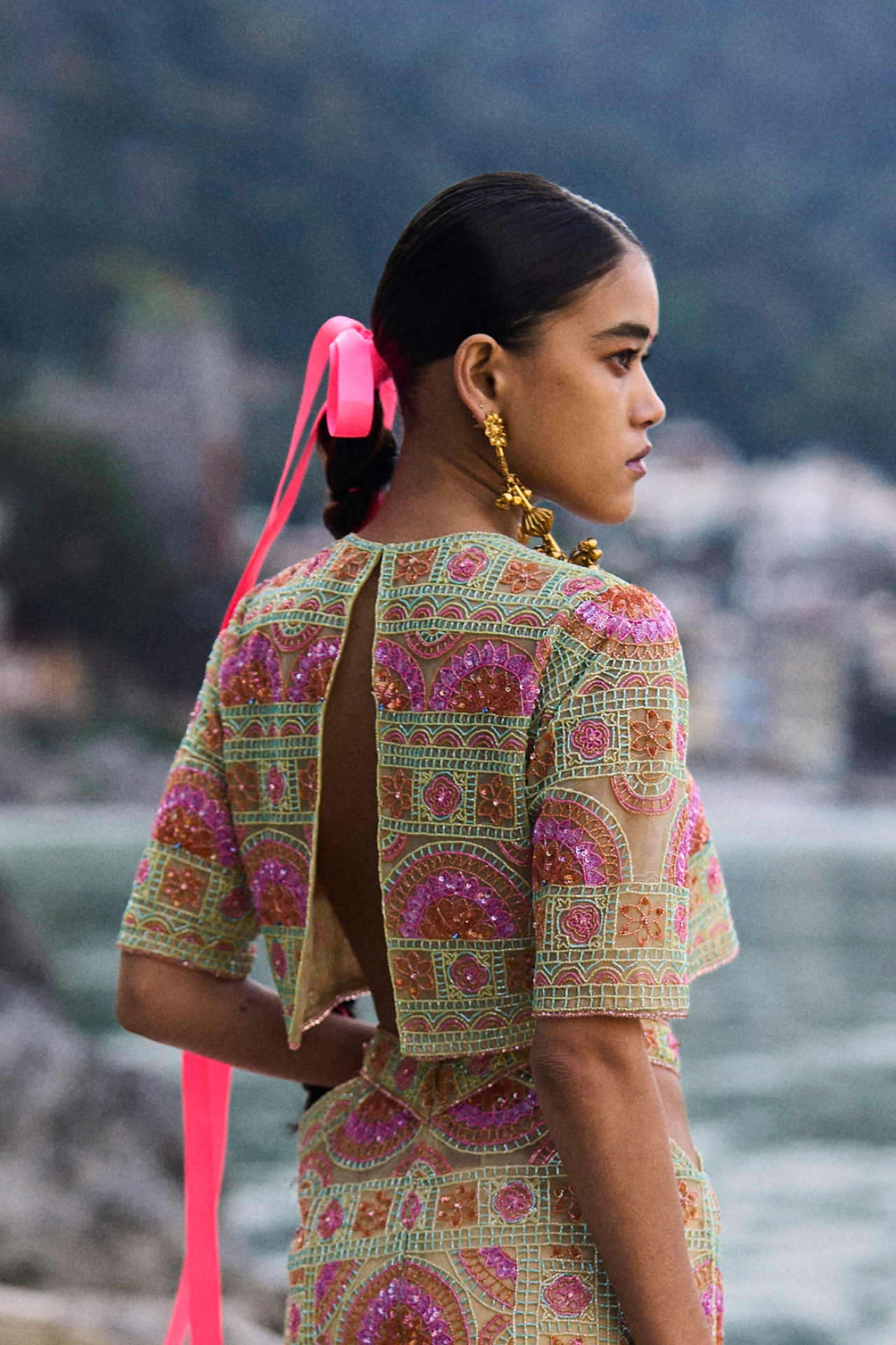 Multi Cutbeads Embroidered Top