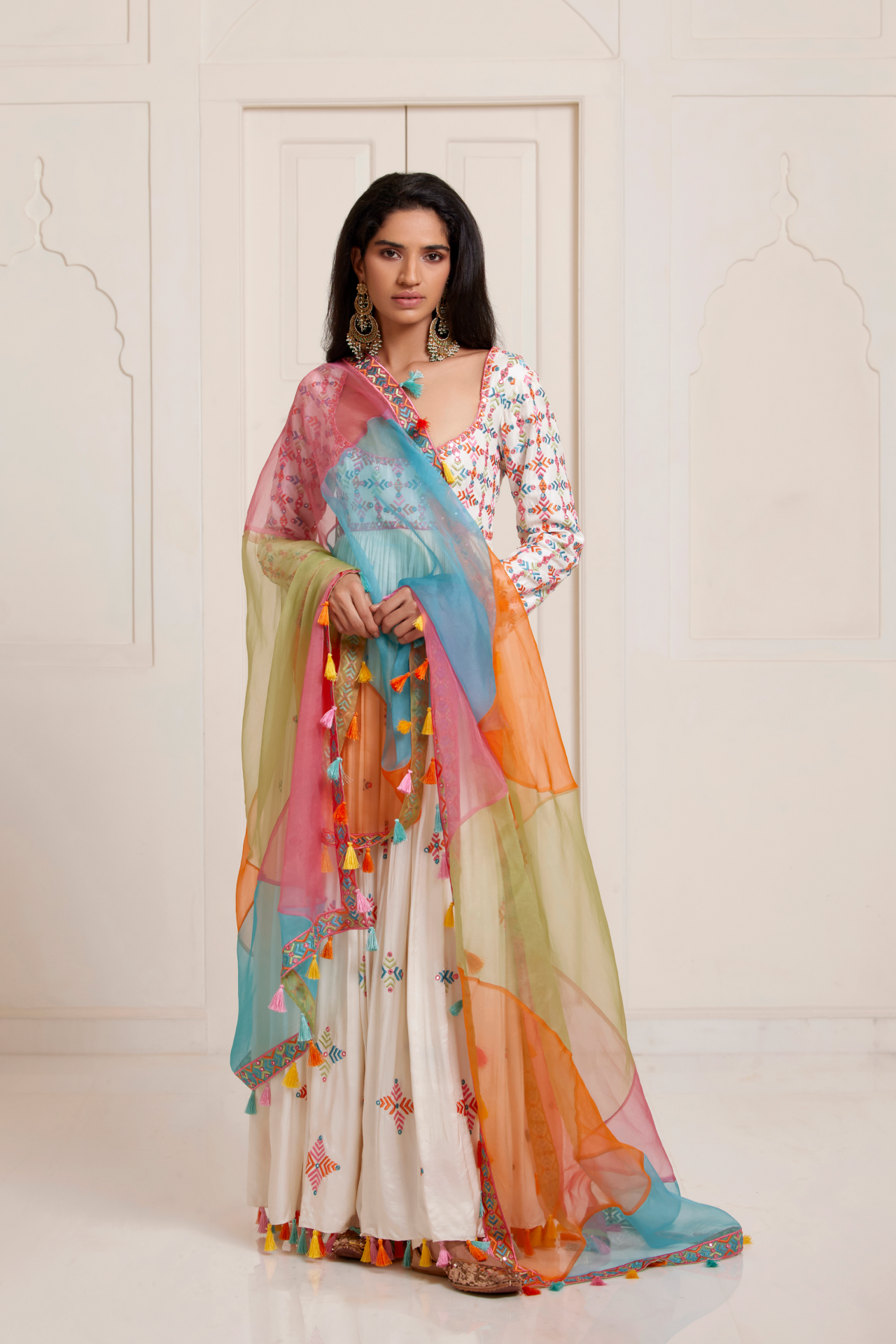 Multi Color Phulkari Organza Dupatta