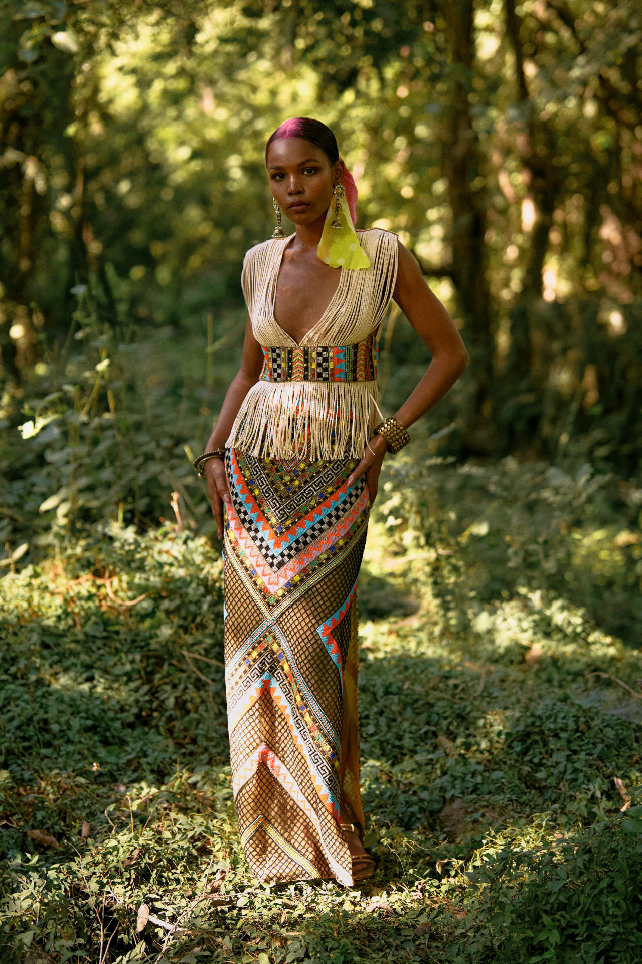Multicolour Long Skirt With Side Slits