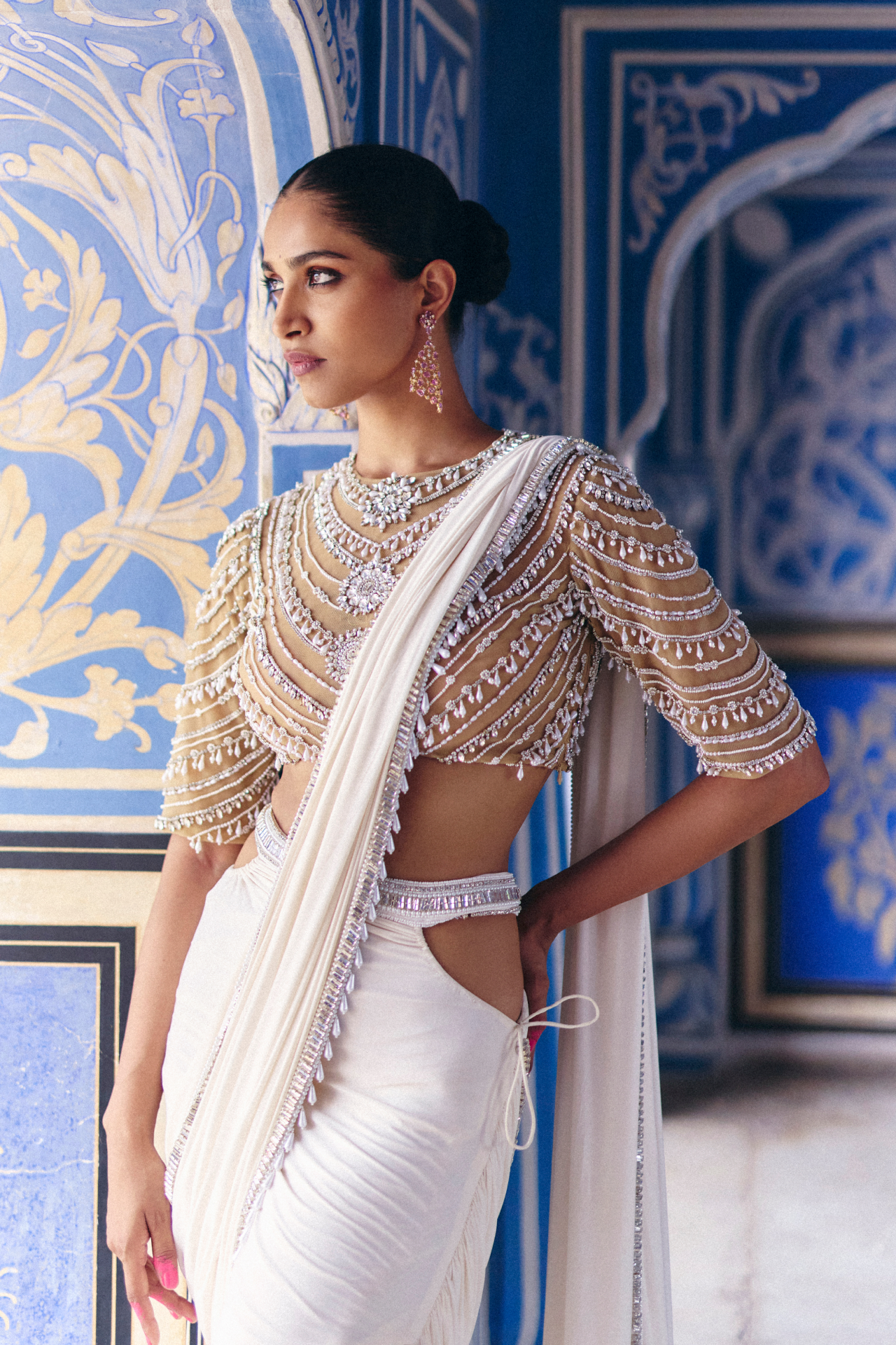 Nude Choli With Pearl Embroidery