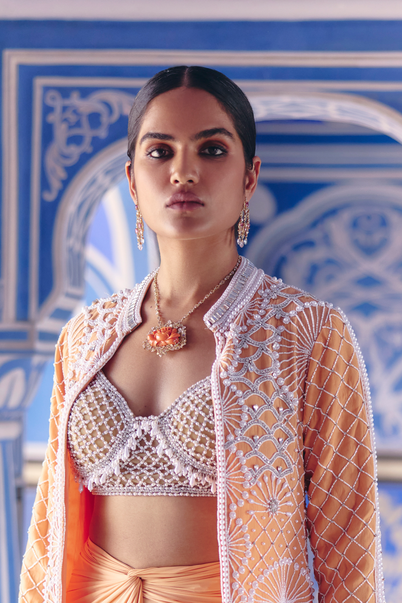 Nude Choli With Pearl Embroidery