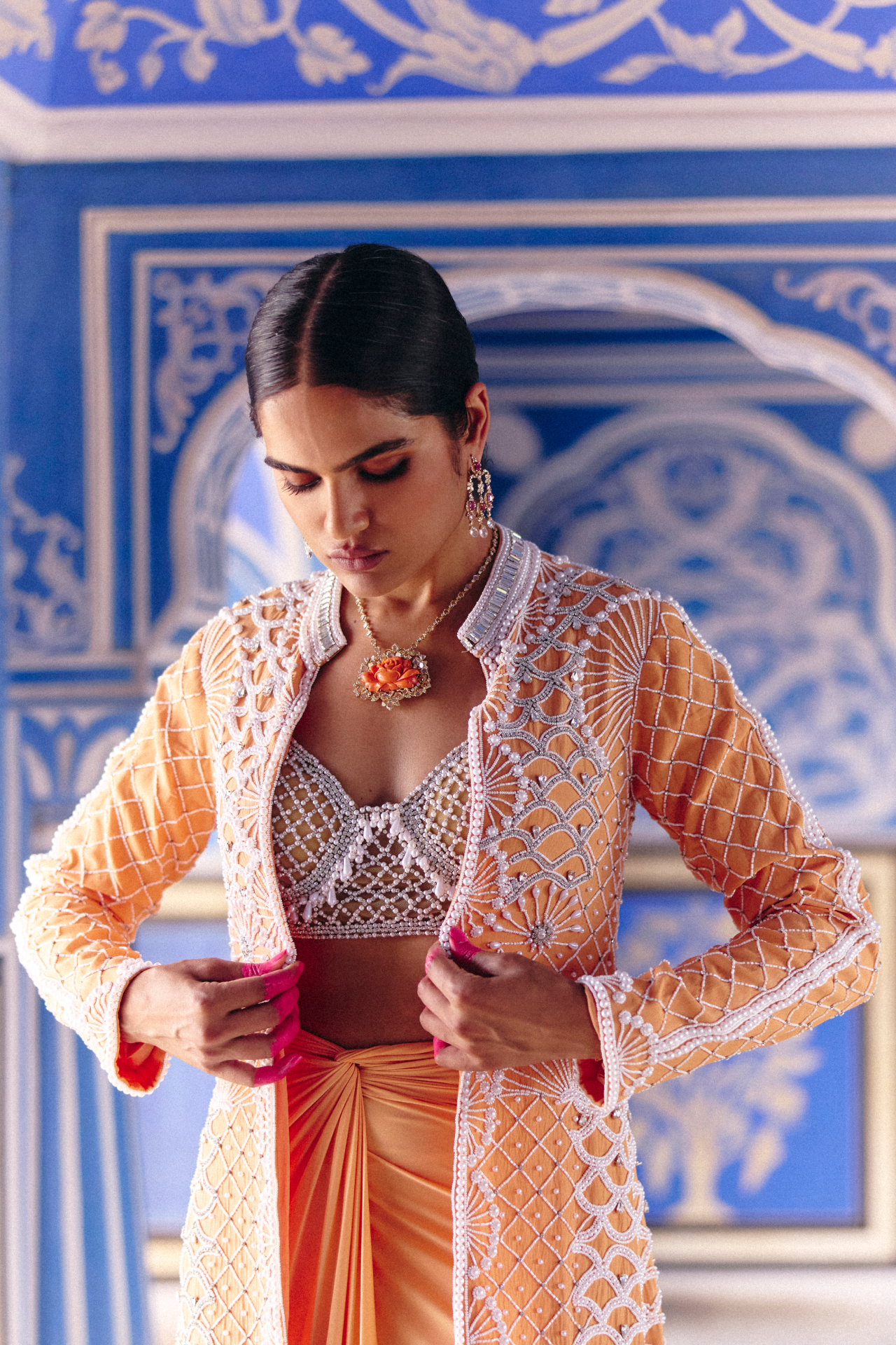 Nude Choli With Pearl Embroidery