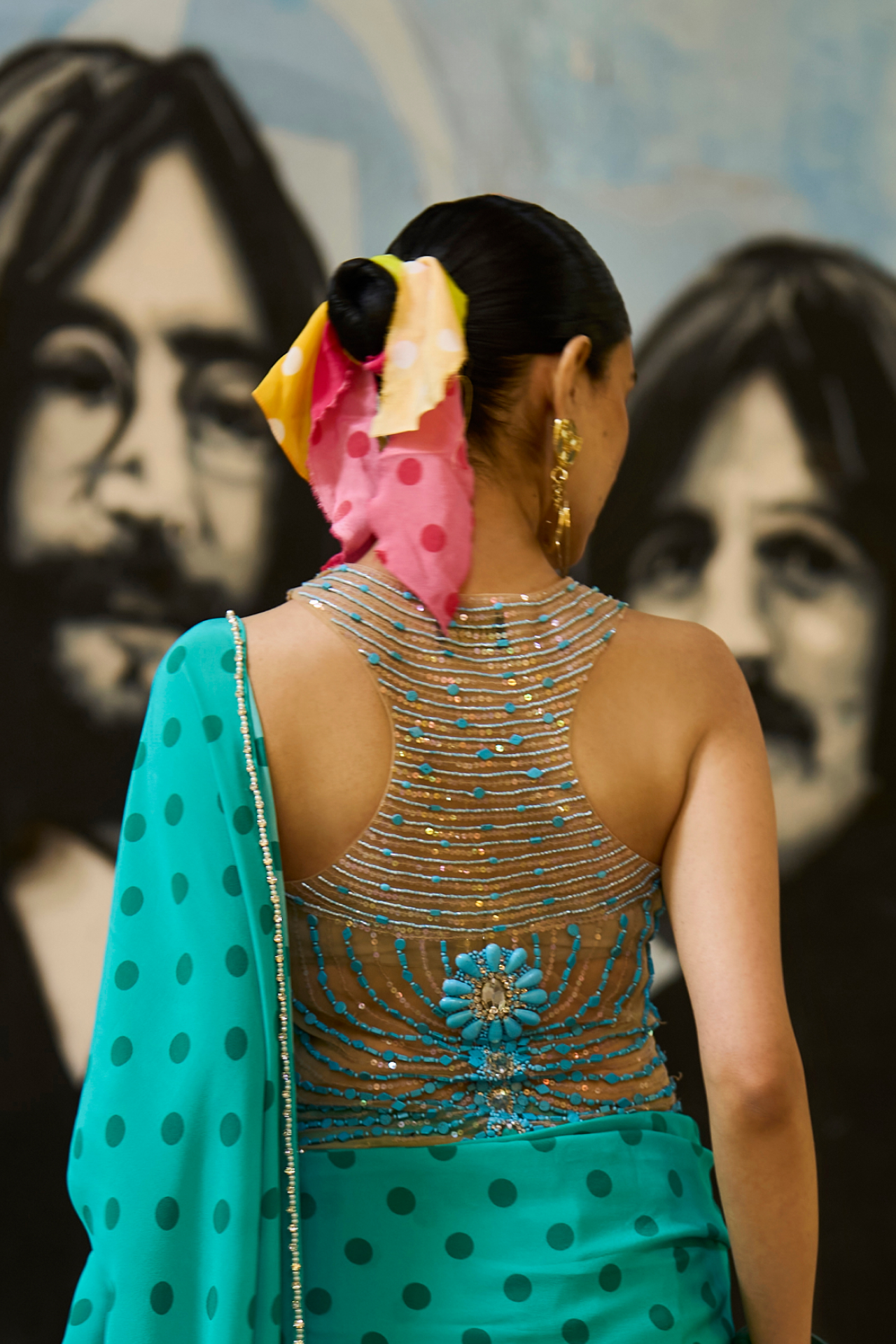 Nude Top with Turquoise Embroidery