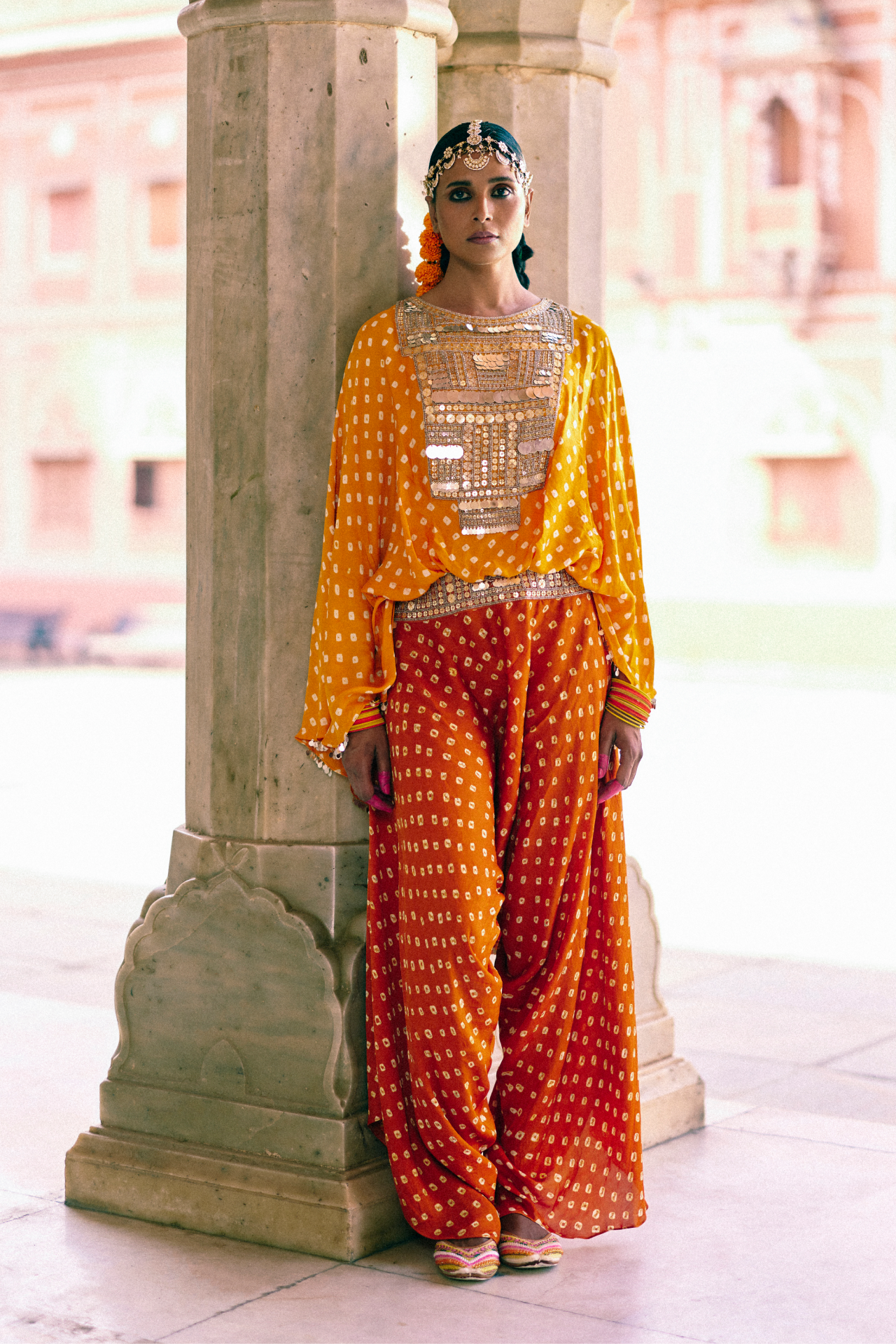 Ochre Bandhani Dhoti Pants