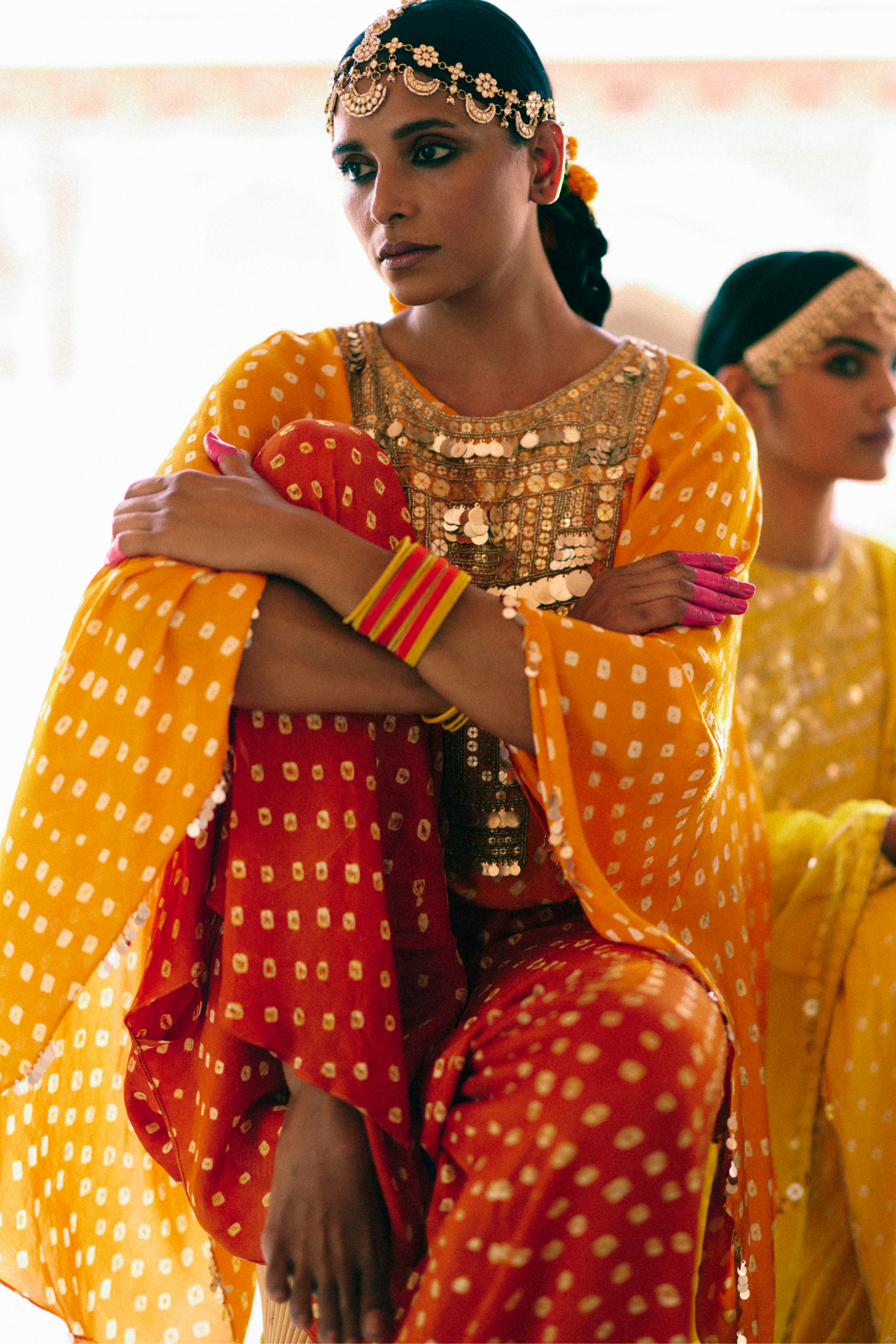 Ochre Bandhani Dhoti Pants