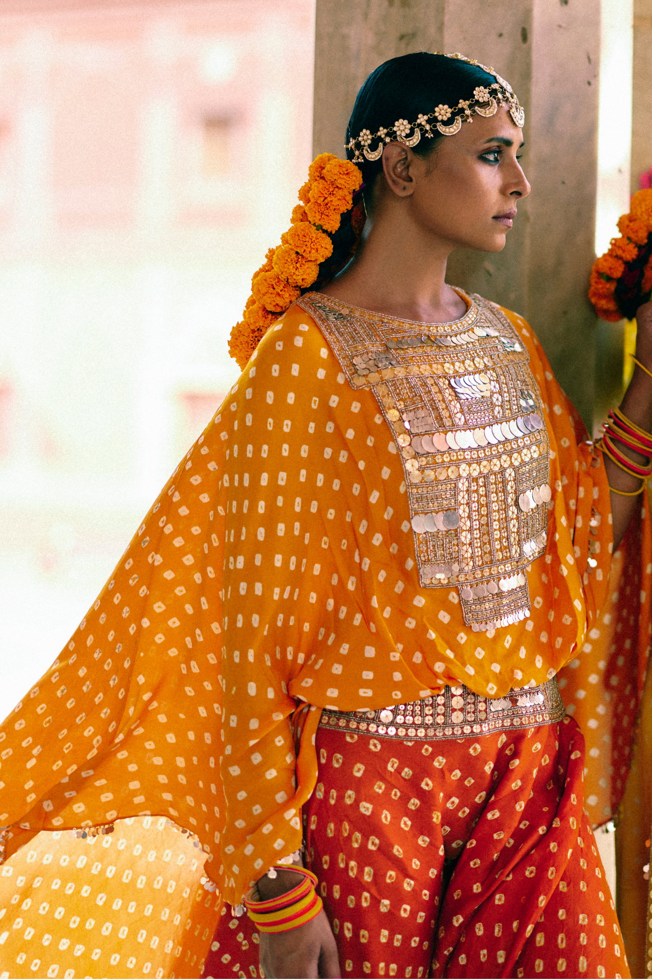 Ochre Bandhani Dhoti Pants