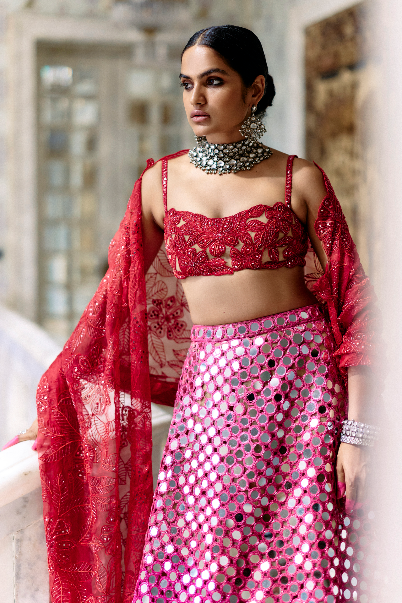 Red Embroidered Dupatta