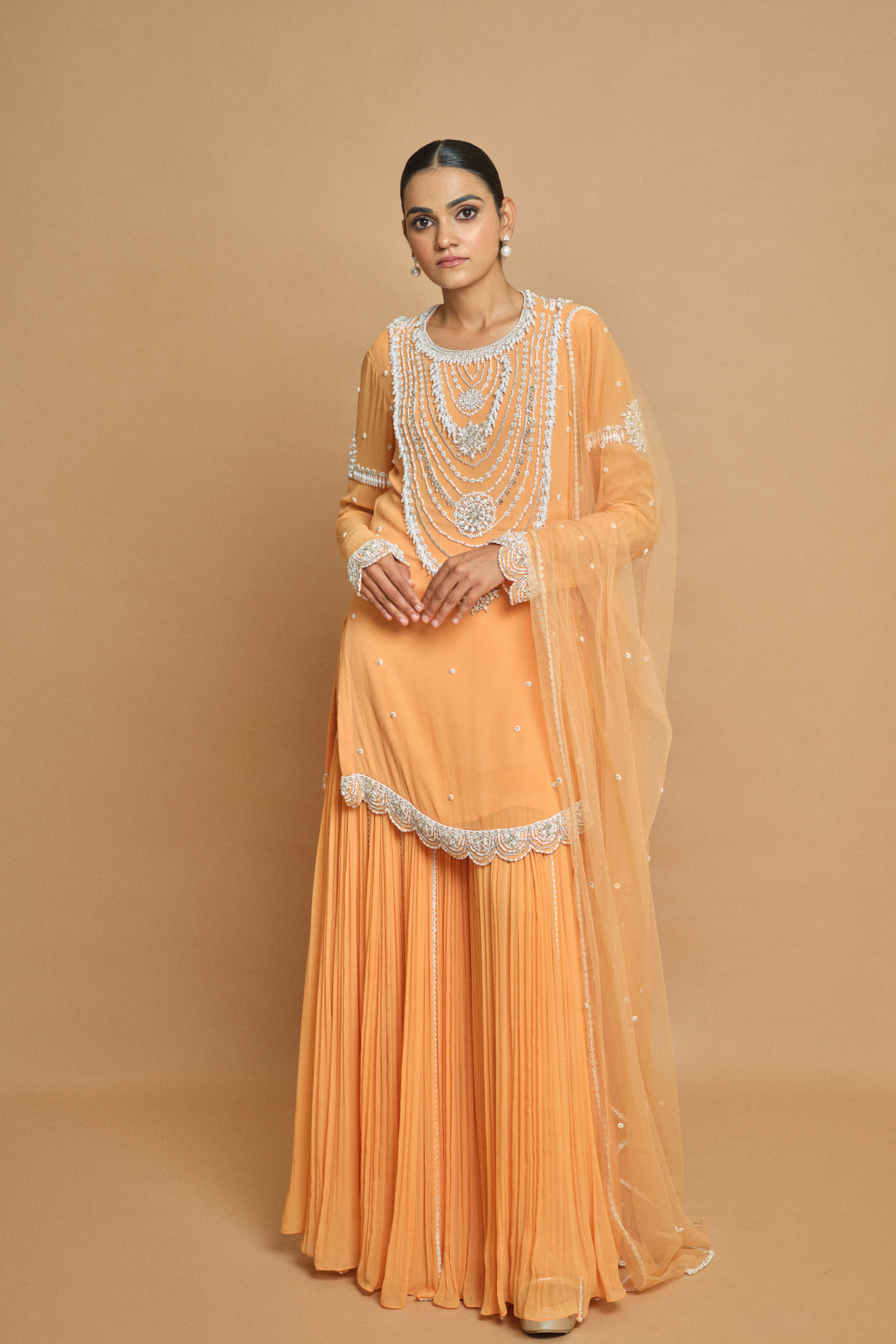 Orange Yoke Embroidered Kurta