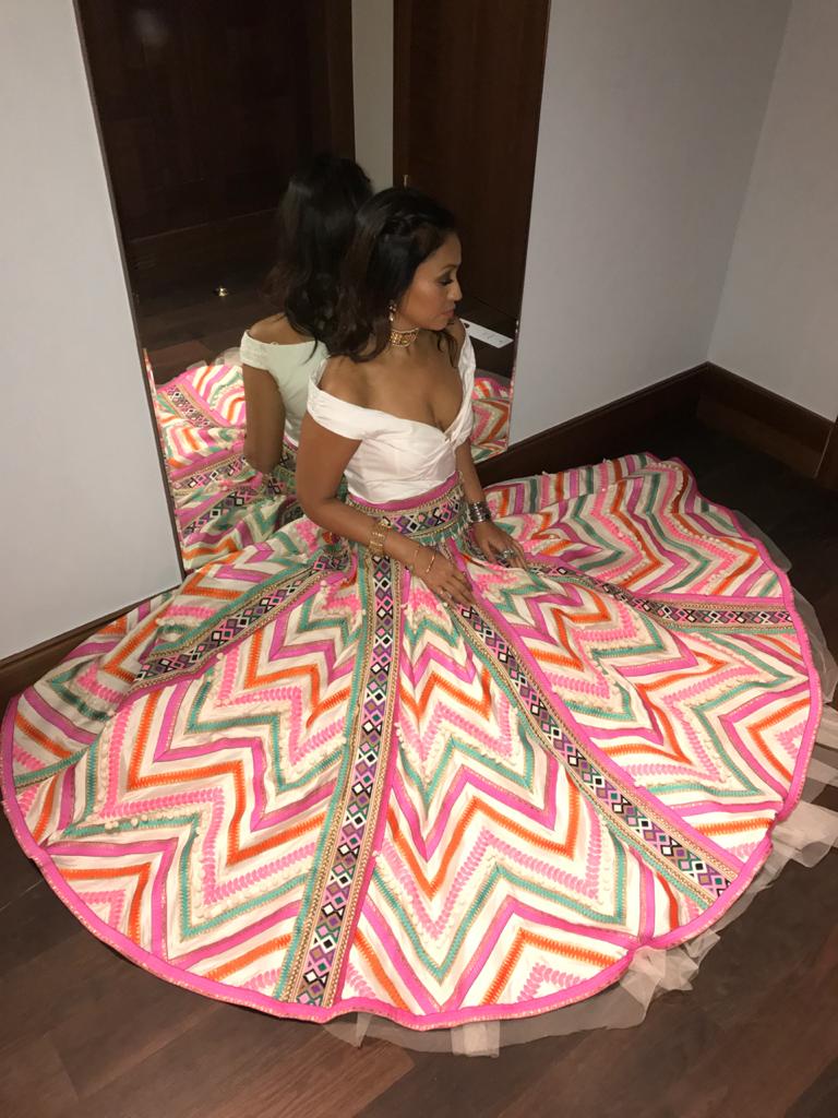 Ivory Chevron Lehenga