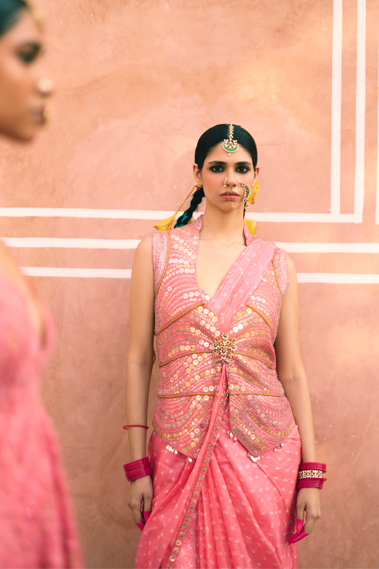 Pink Bandhani Stitched Saree