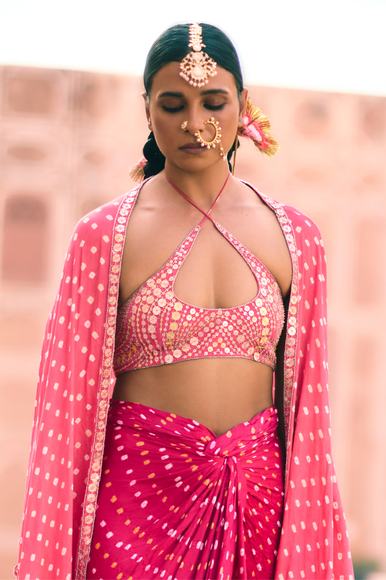 Pink Choli With Key Hole