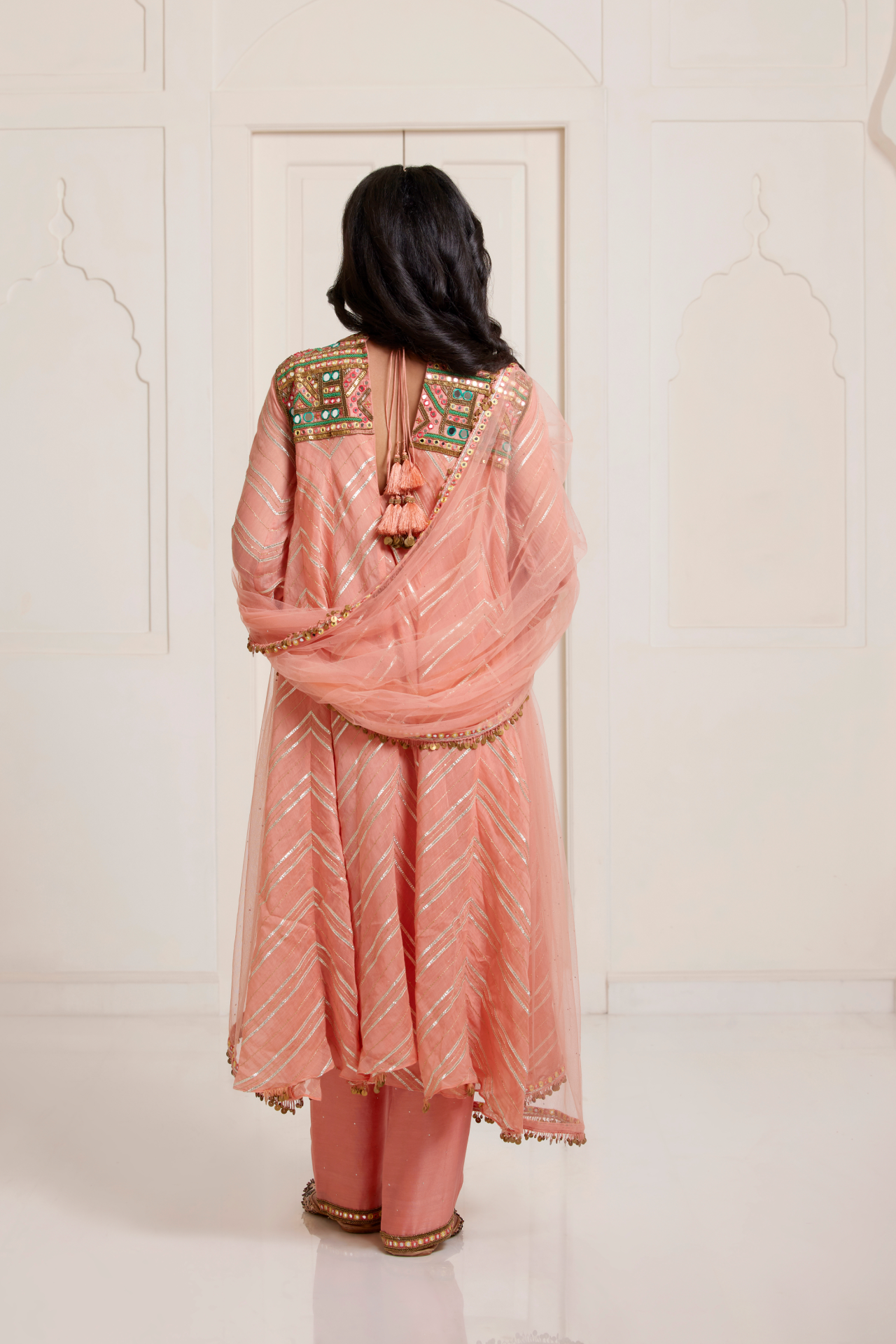 Peach Embroidered Yoke Kurta