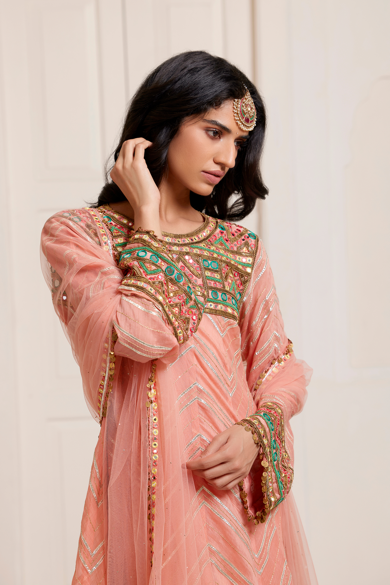 Peach Embroidered Yoke Kurta