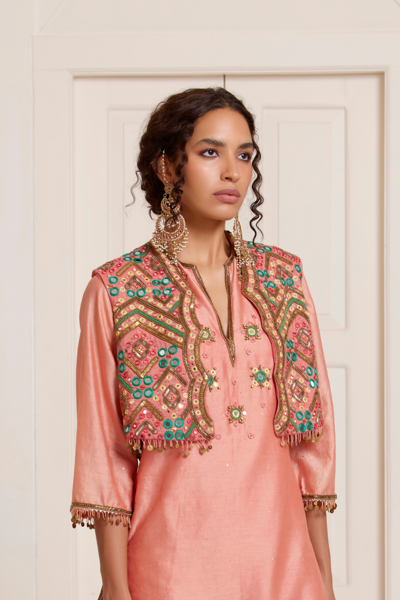 Peach Waistcoat With Cutwork
