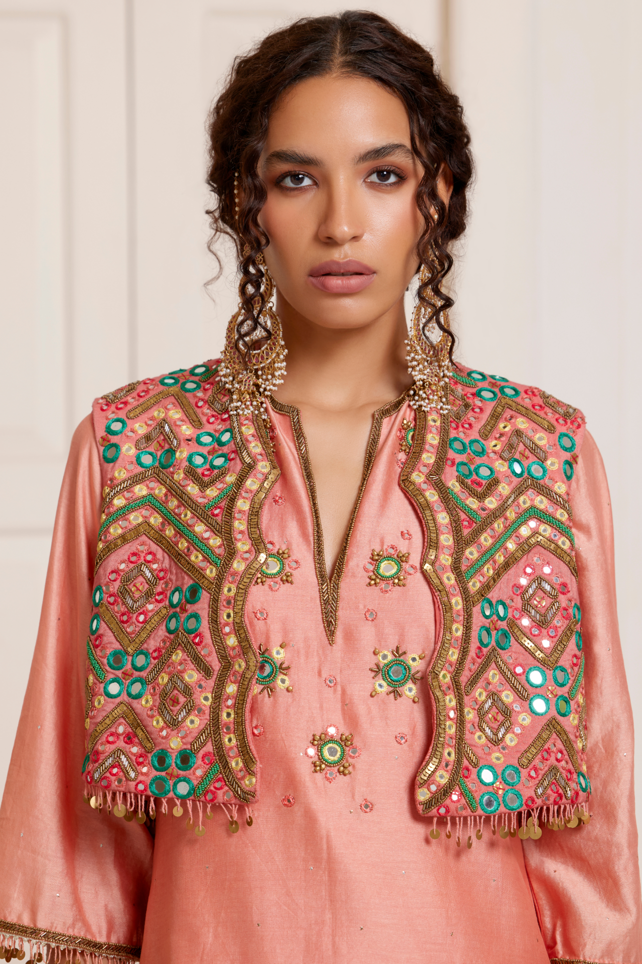 Peach Waistcoat With Cutwork