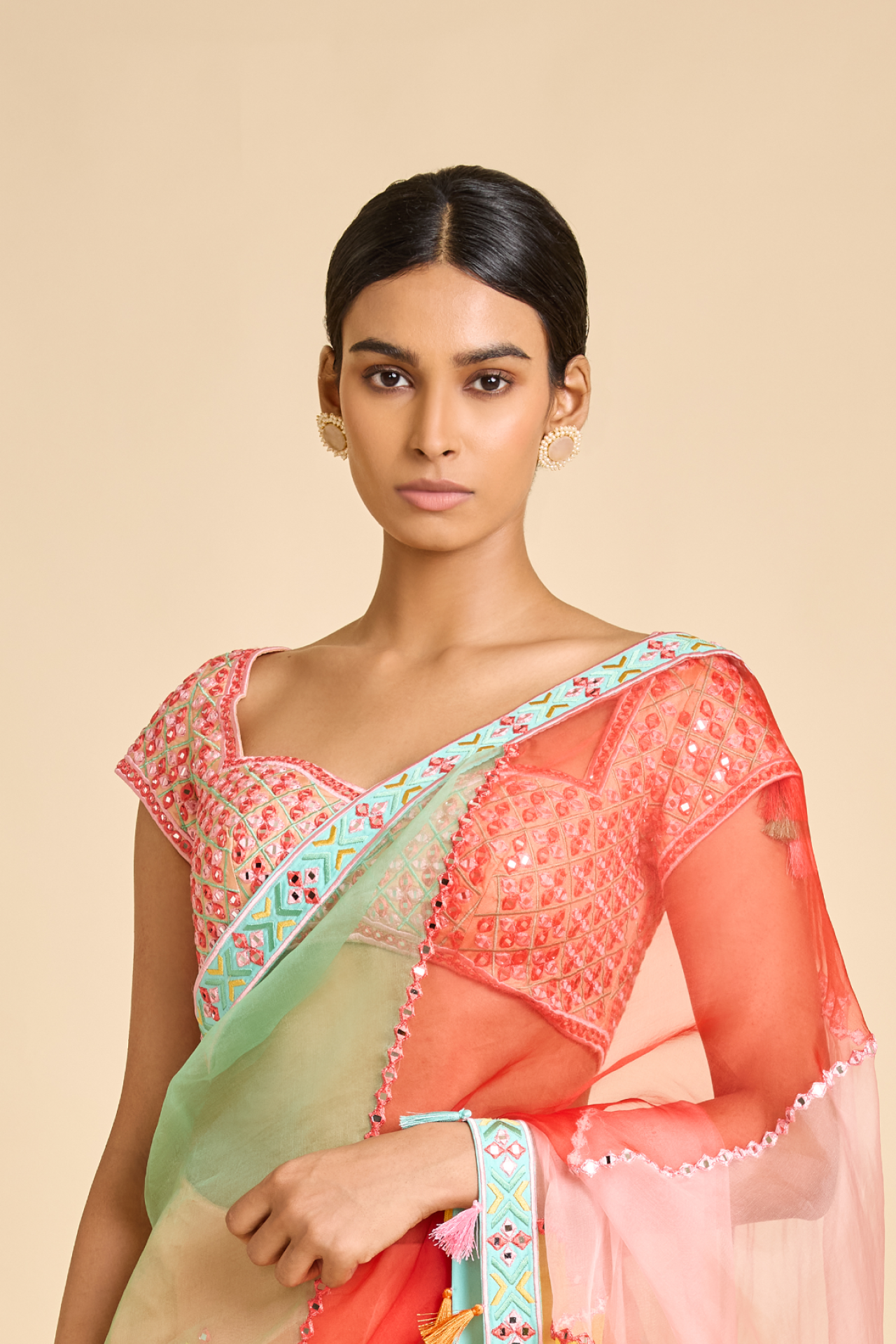 Peach Mirror Embroidered Blouse