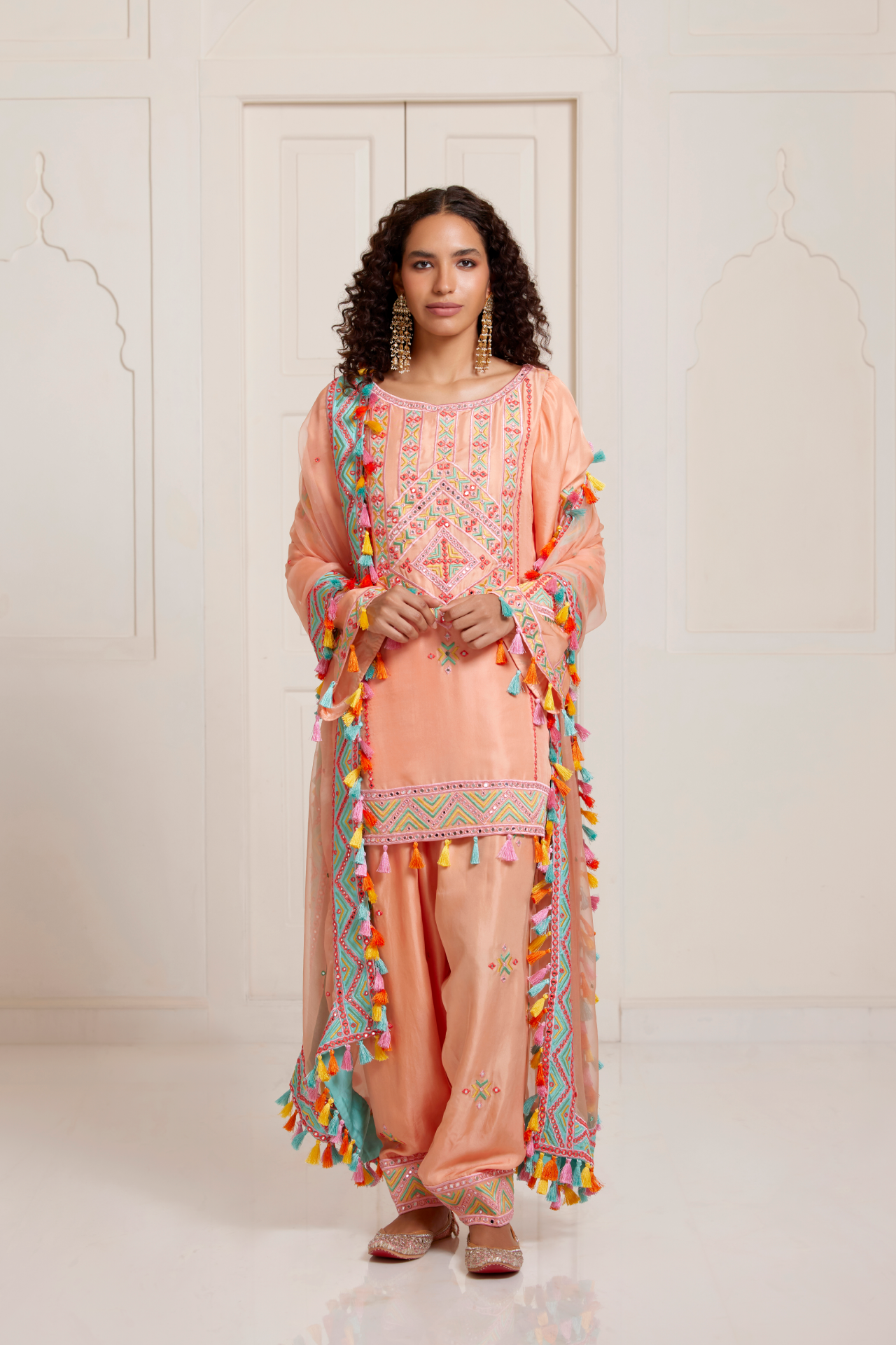 Peach Salwar With Embroidered Motifs And Border