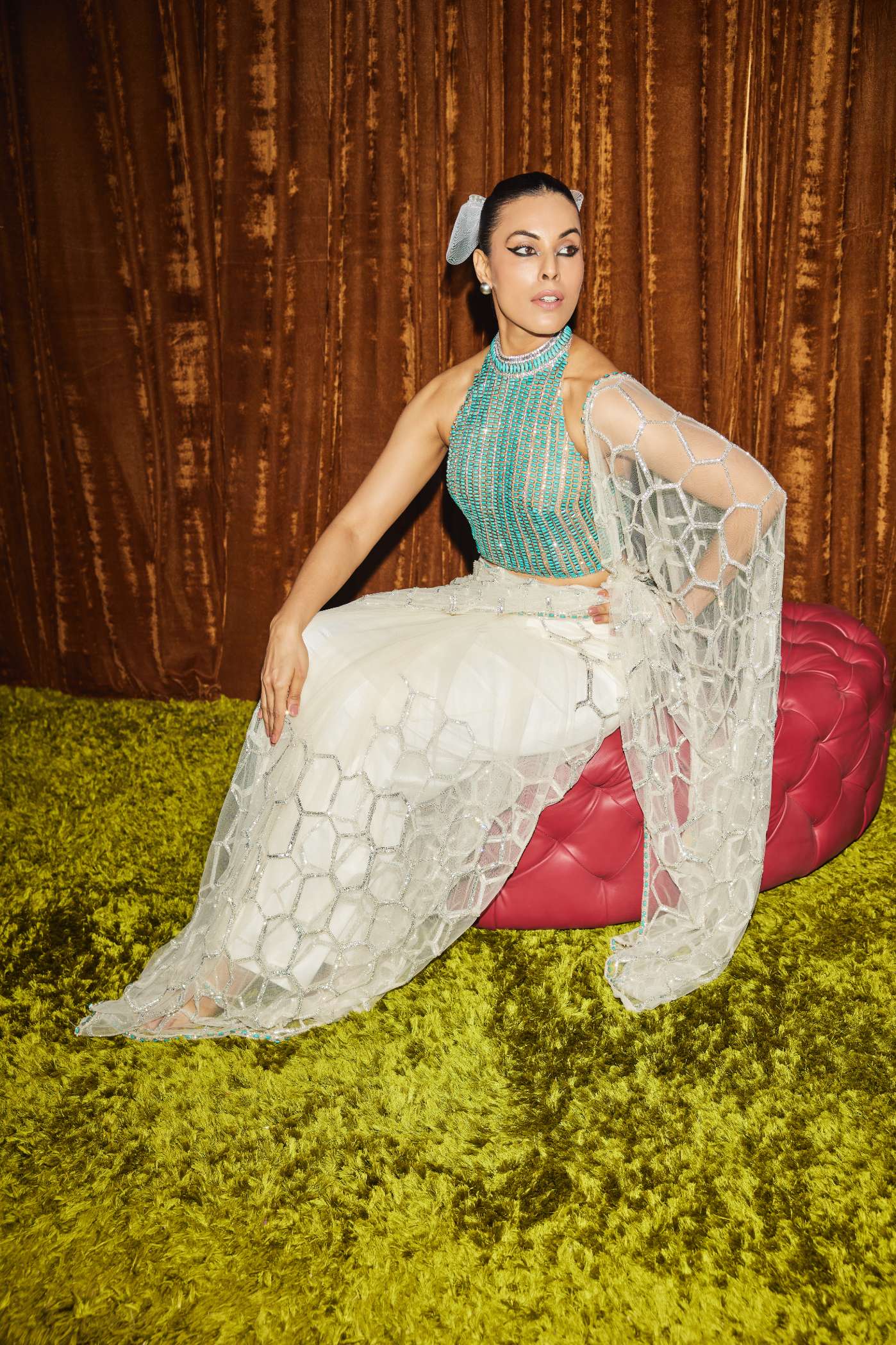 Ivory Net Hexagon Saree
